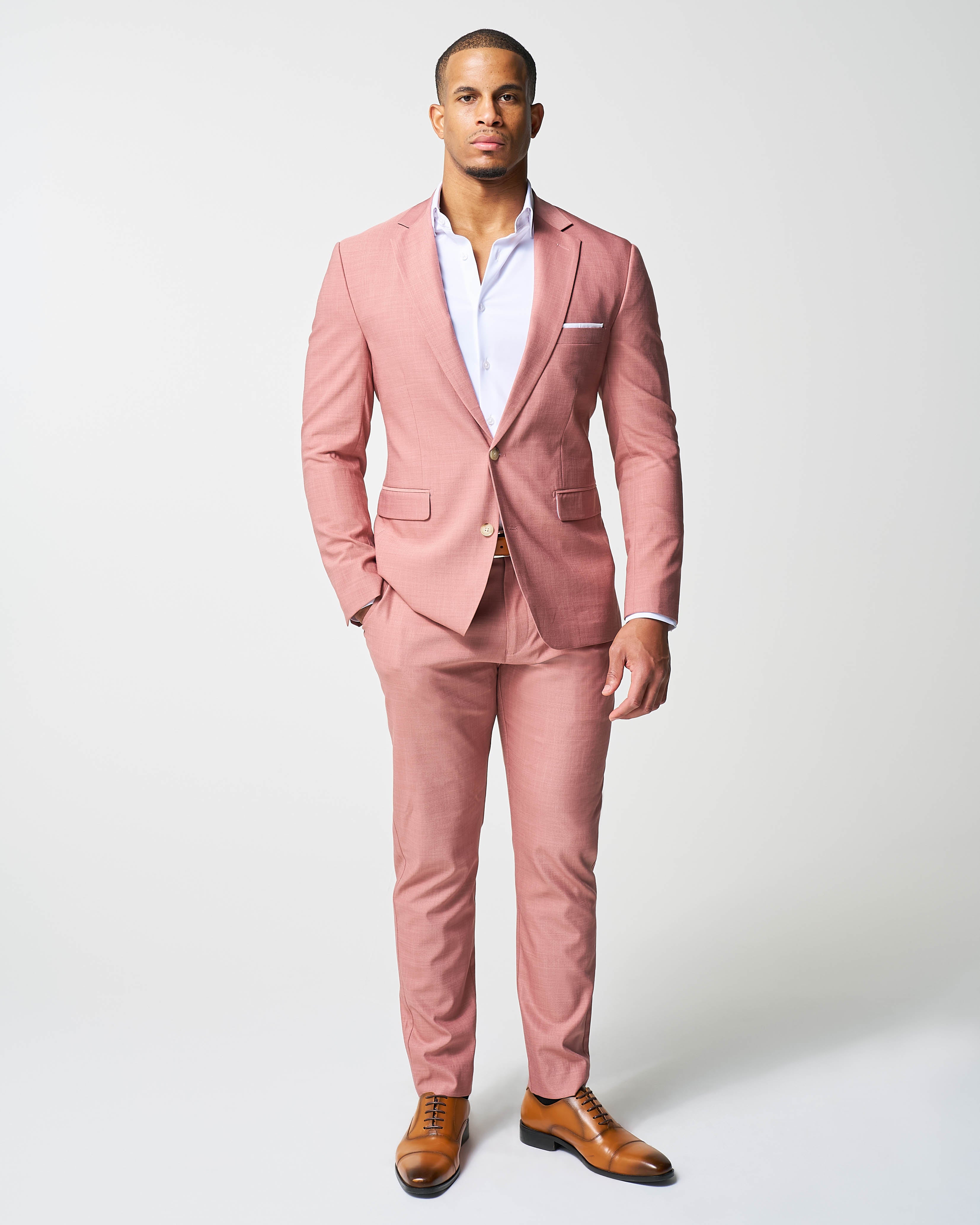 Athletic Fit Stretch Suit Pants - Heathered Salmon