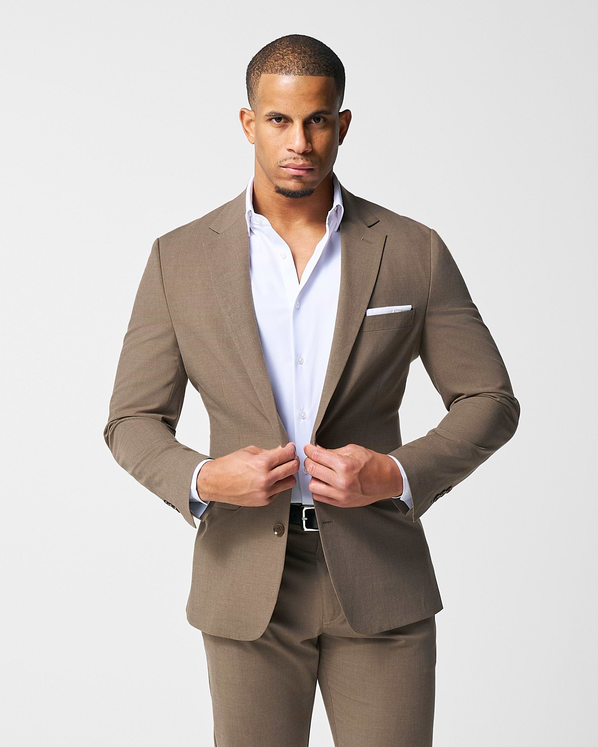 Athletic Fit Stretch Suit - Lightweight Heathered Latte