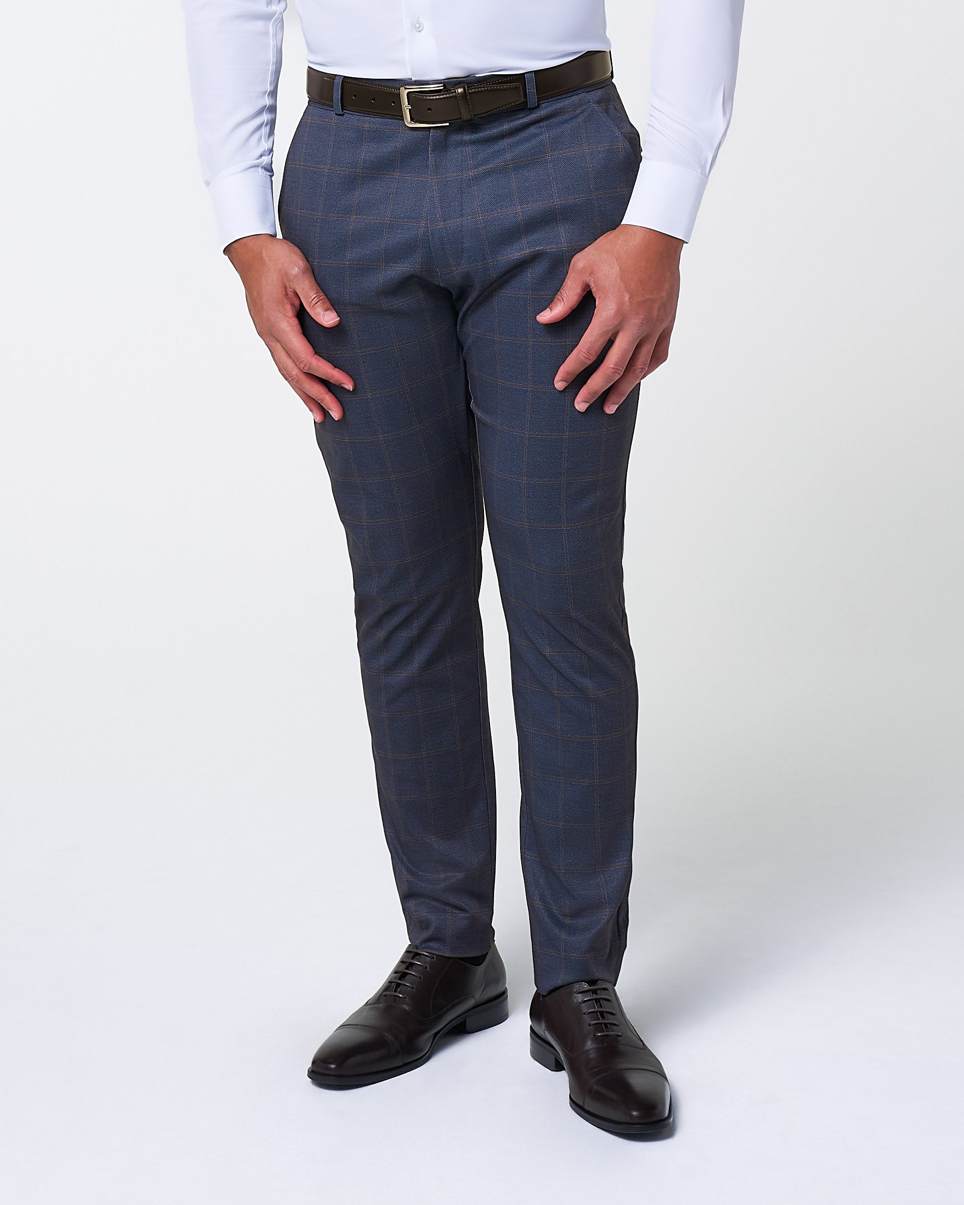 Athletic Fit Stretch Suit Pants - Navy & Brown Windowpane
