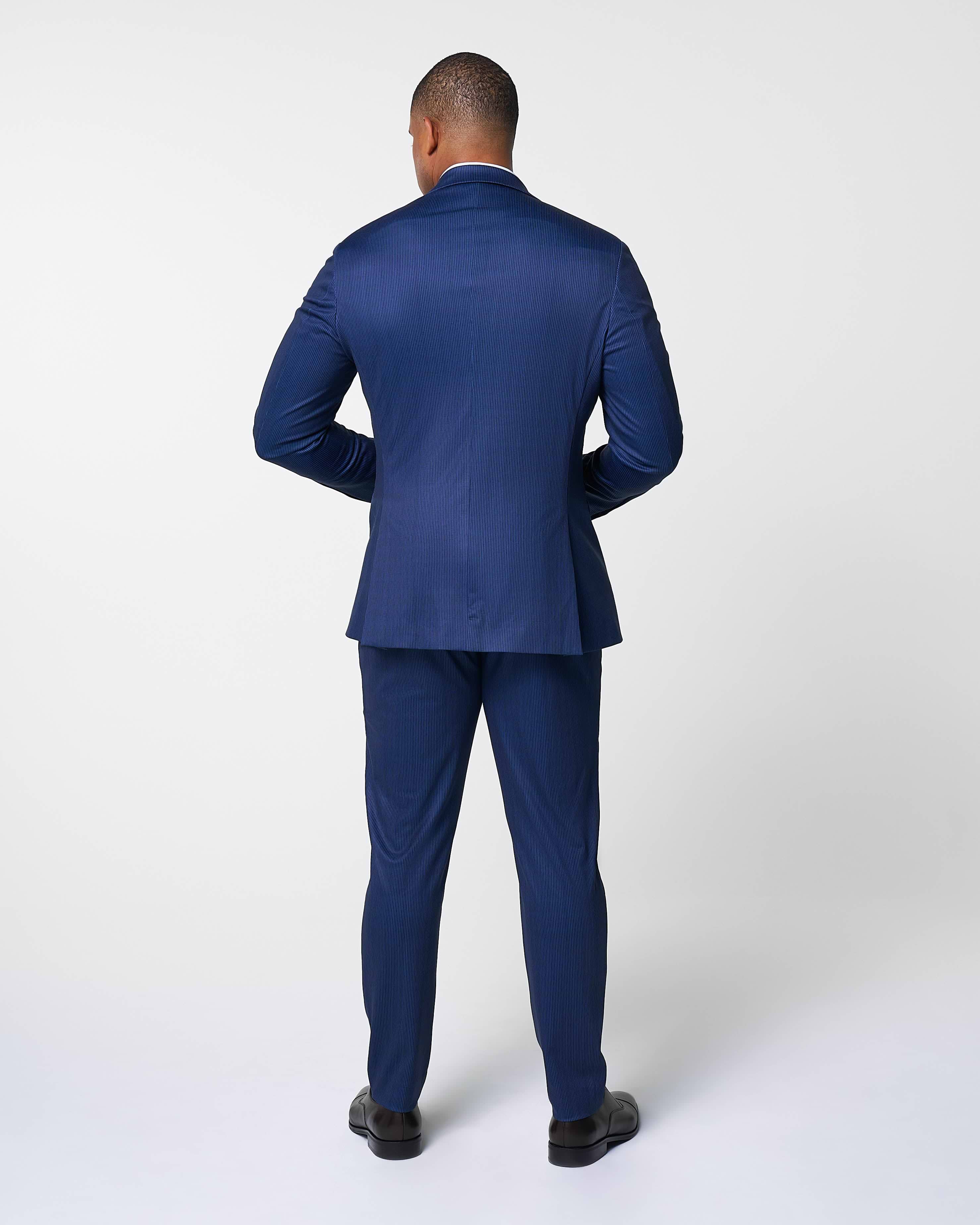 Athletic Fit Stretch Suit - Navy & White Stripe