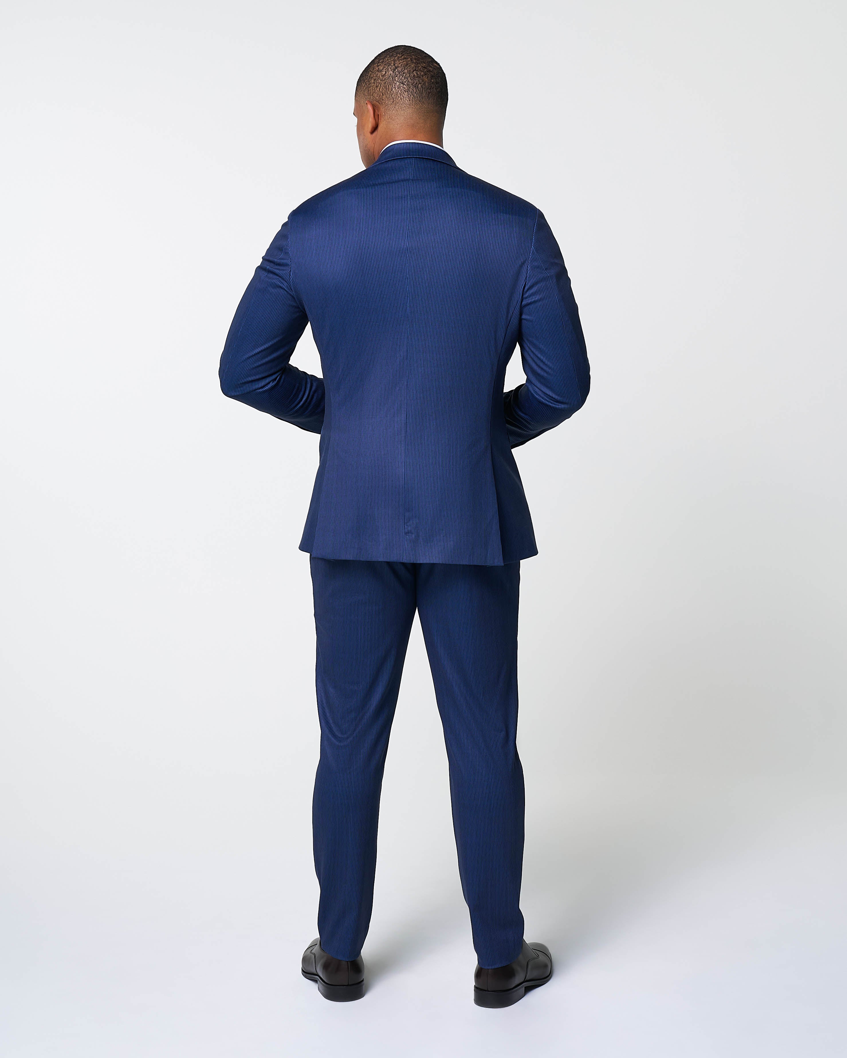 Athletic Fit Stretch Suit Pants - Navy & White Stripe