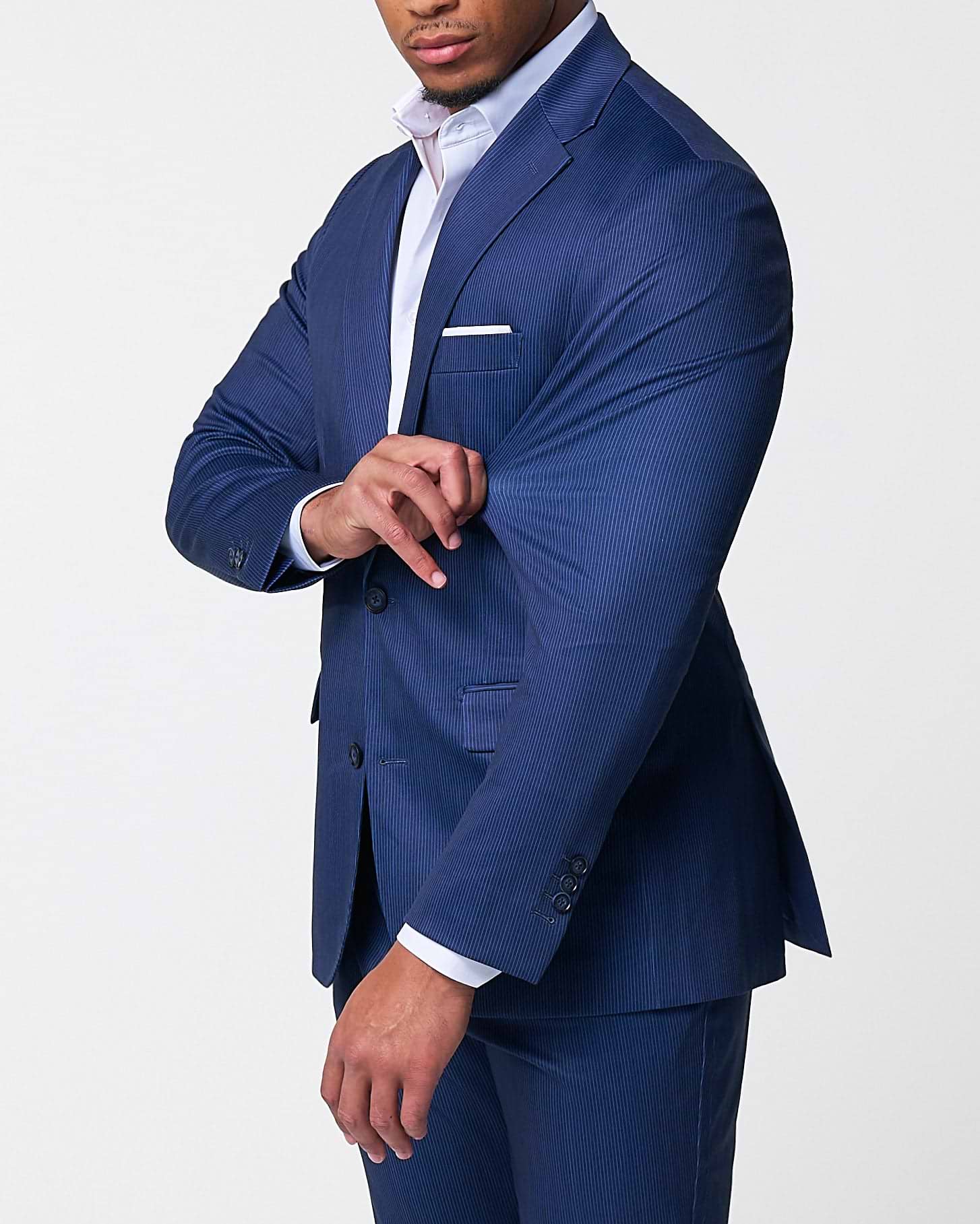 Athletic Fit Stretch Suit - Navy & White Stripe