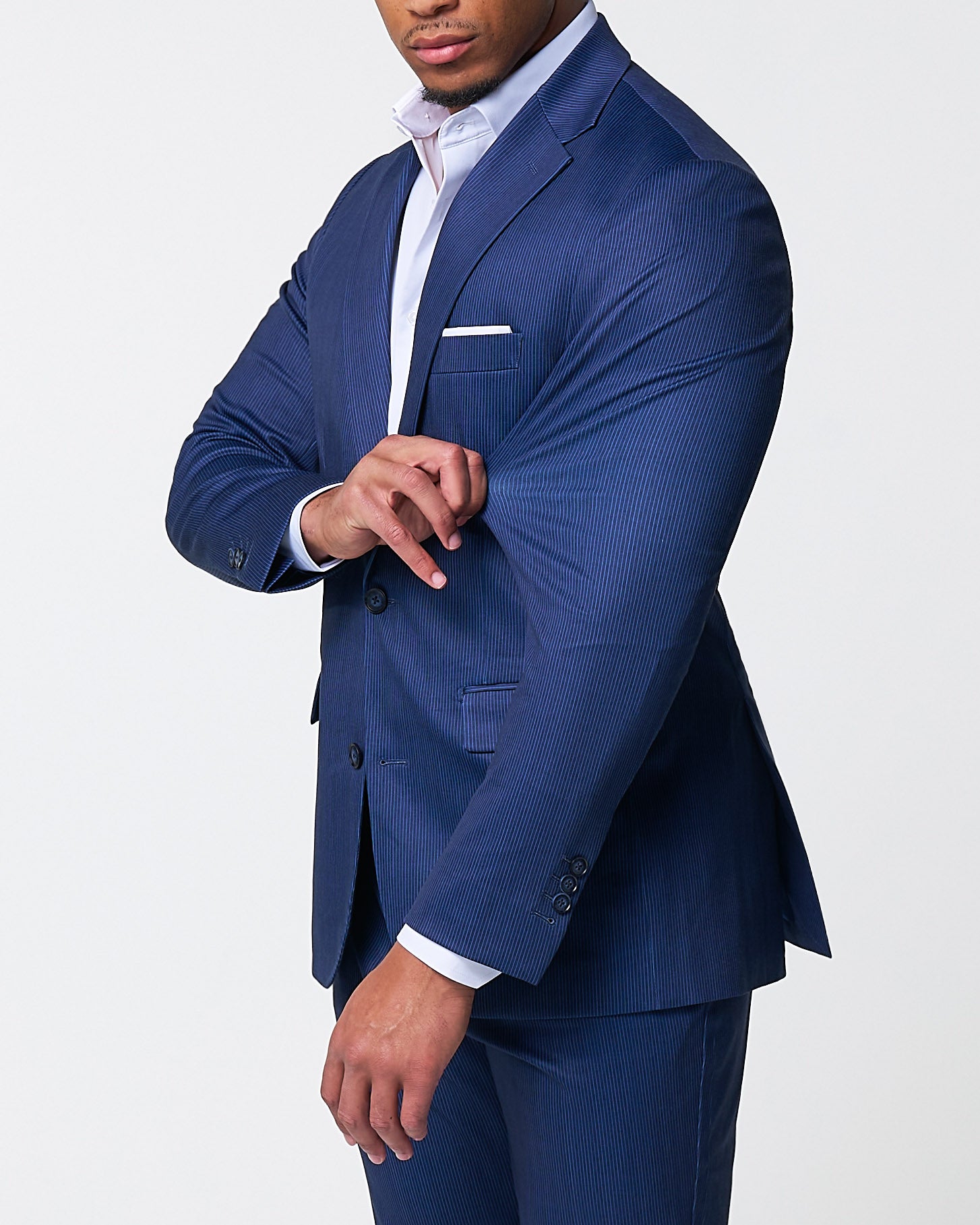 Athletic Fit Stretch Blazer - Navy & White Stripe