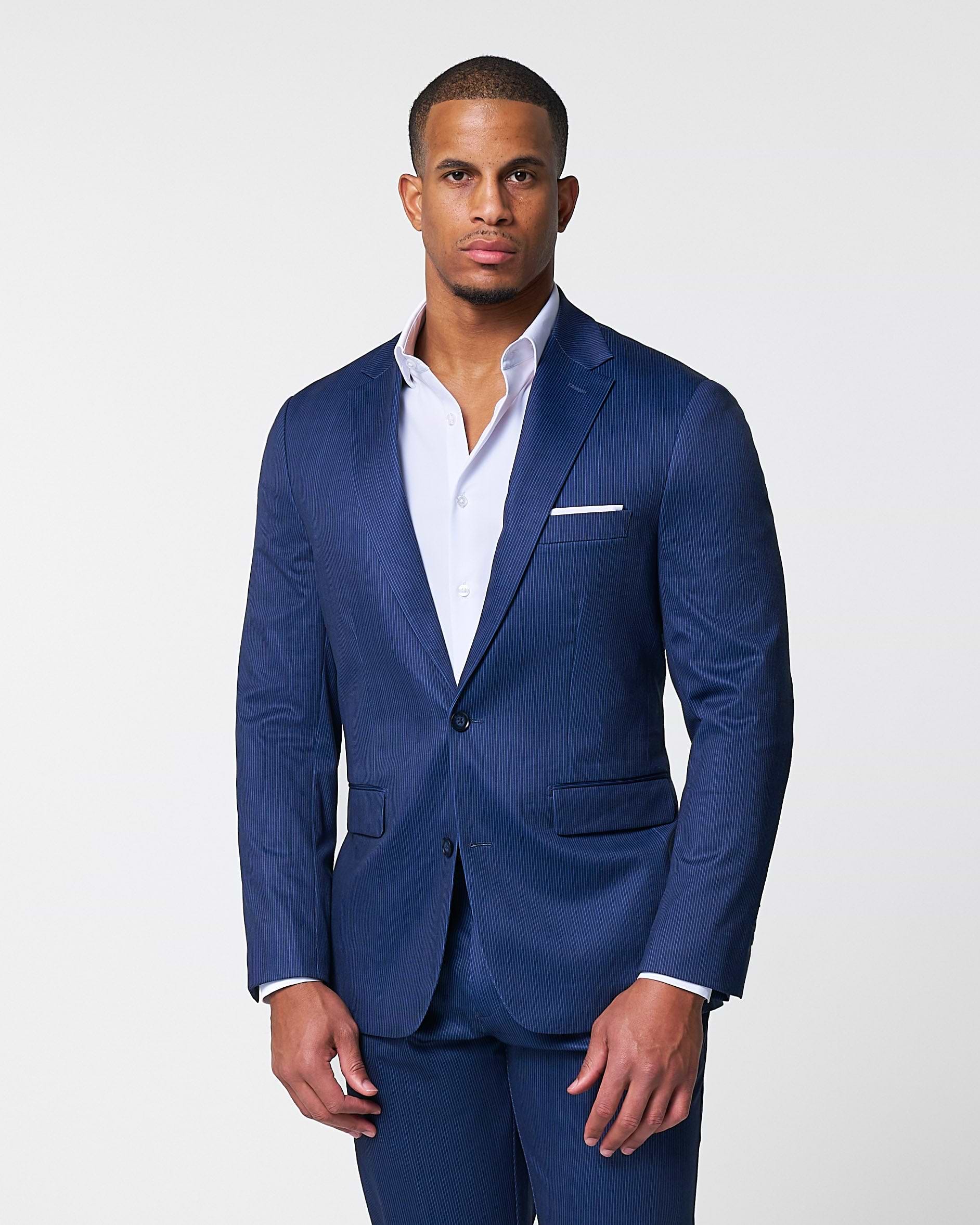 Athletic Fit Stretch Suit - Navy & White Stripe