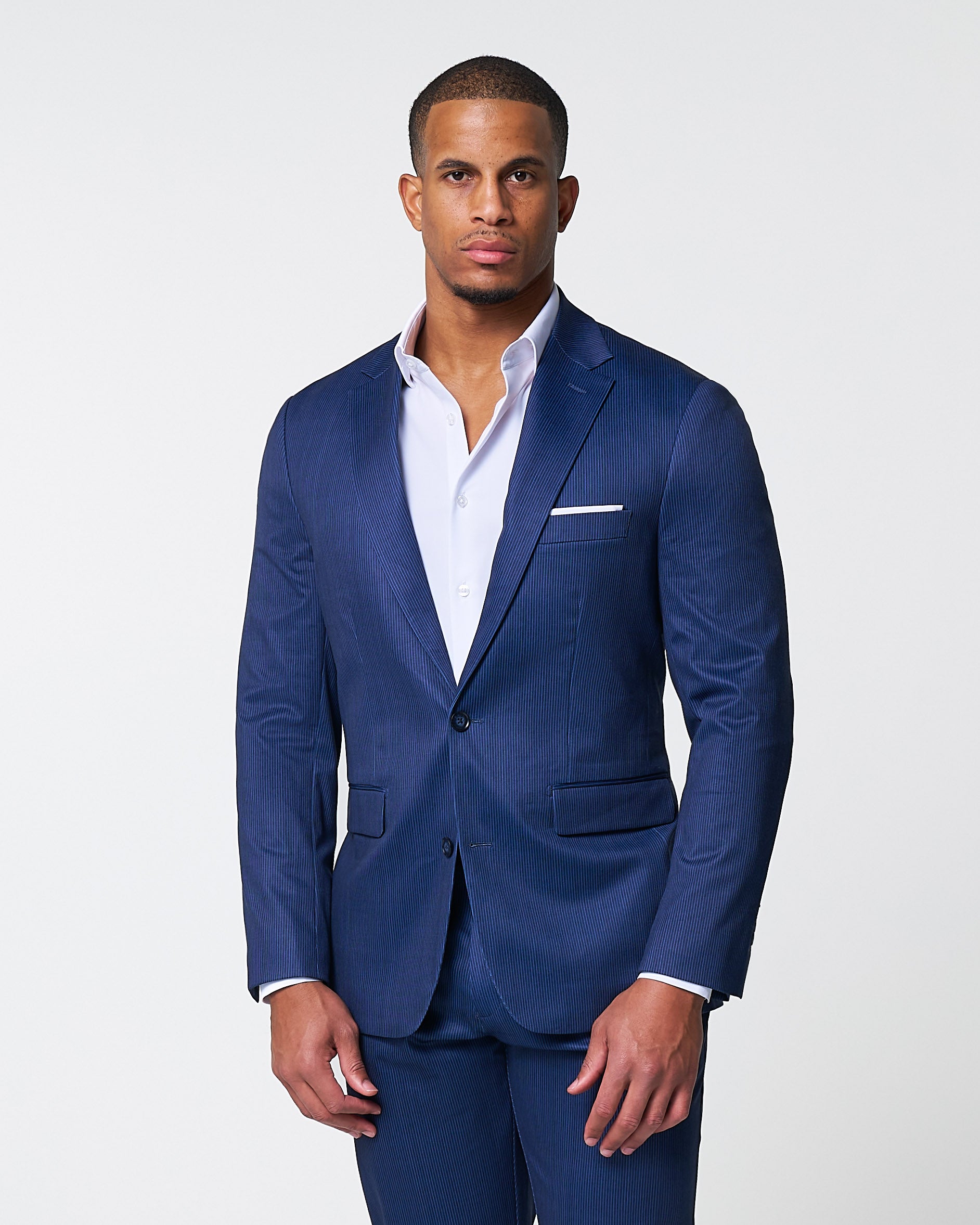 Athletic Fit Stretch Suit - Navy & White Stripe