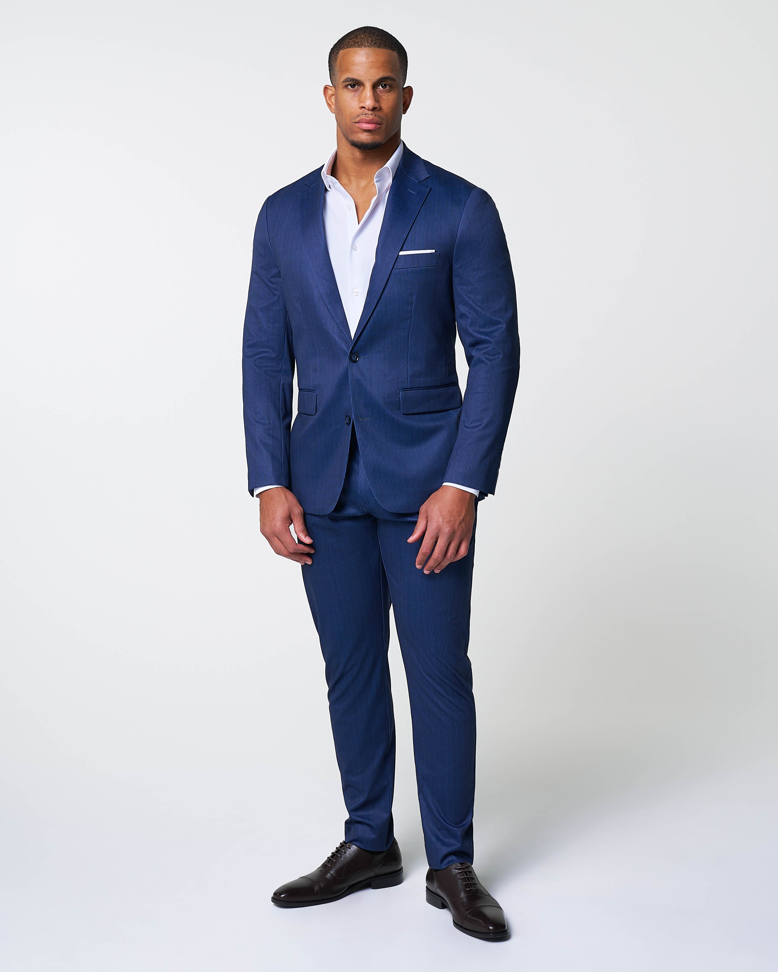 Athletic Fit Stretch Suit Pants - Navy & White Stripe