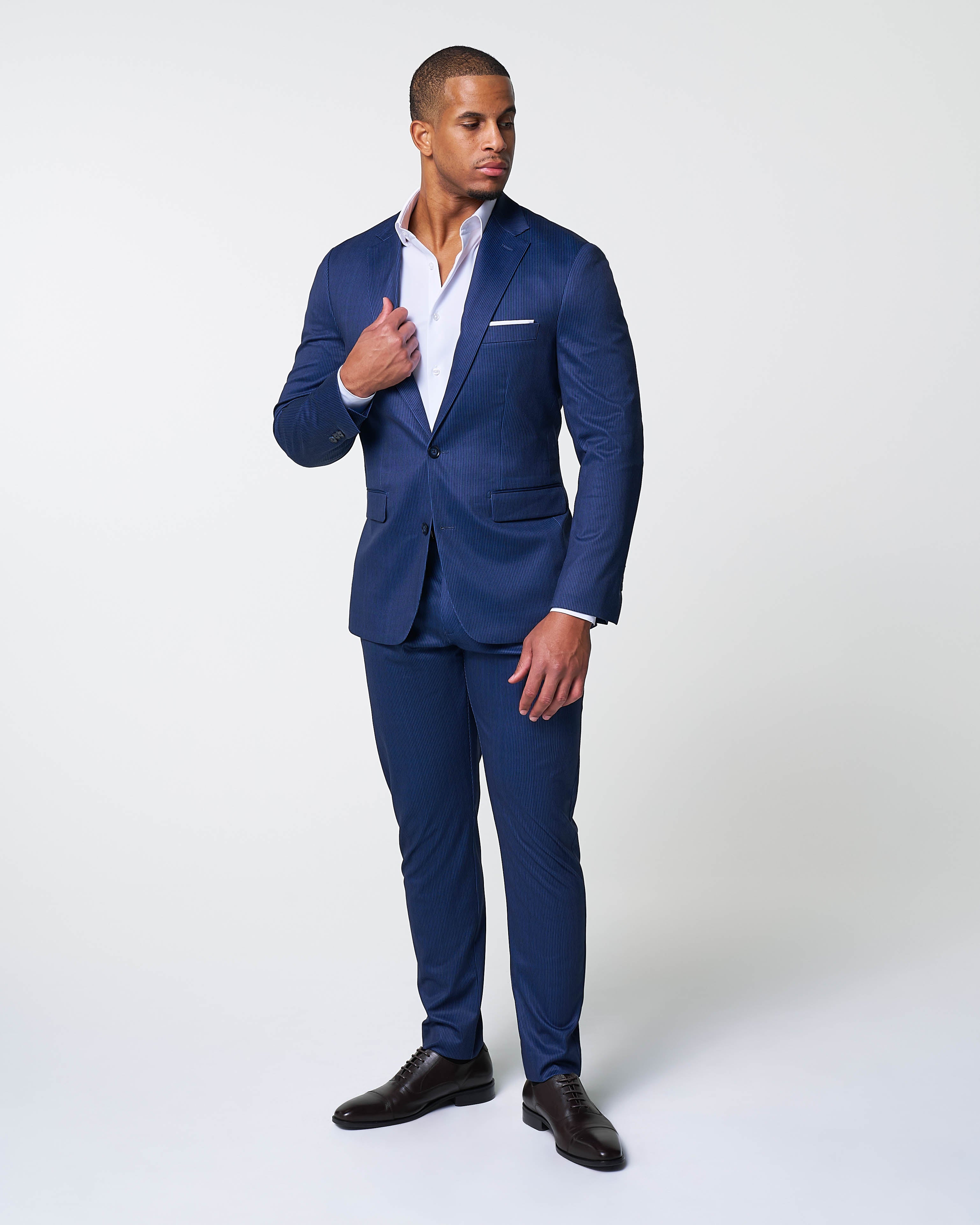 Athletic Fit Stretch Suit - Navy & White Stripe