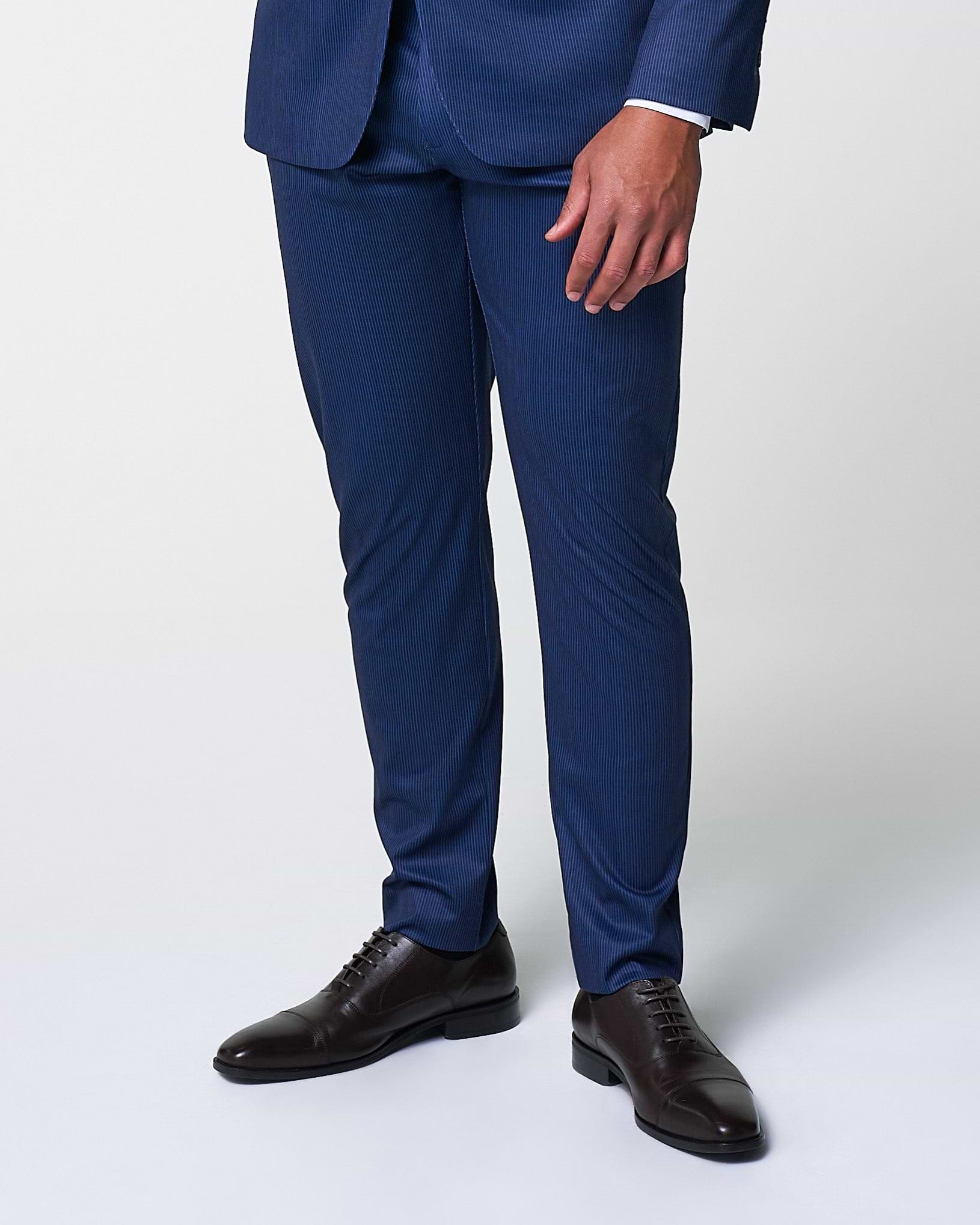 Athletic Fit Stretch Suit Pants - Navy & White Stripe