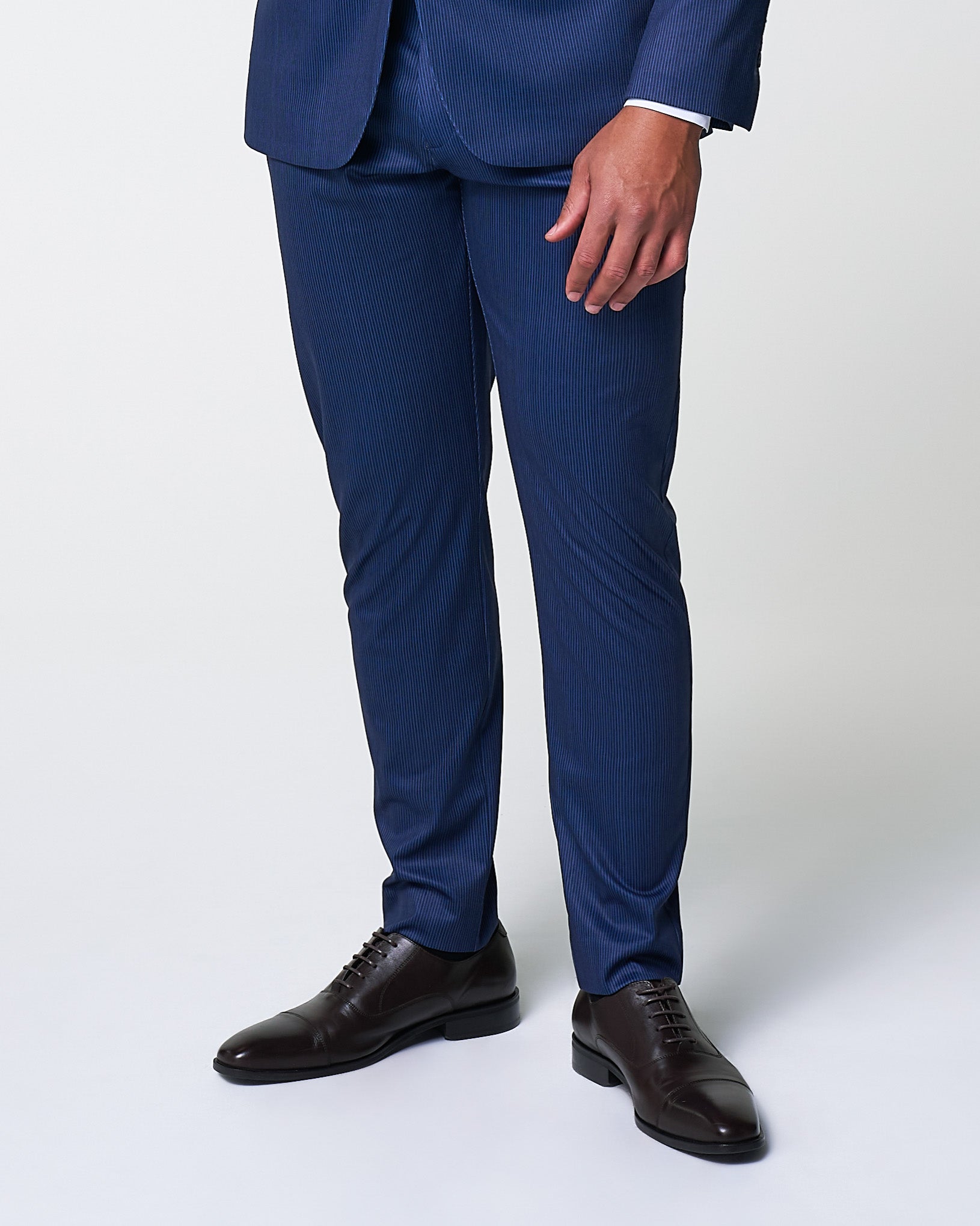 Athletic Fit Stretch Suit Pants - Navy & White Stripe