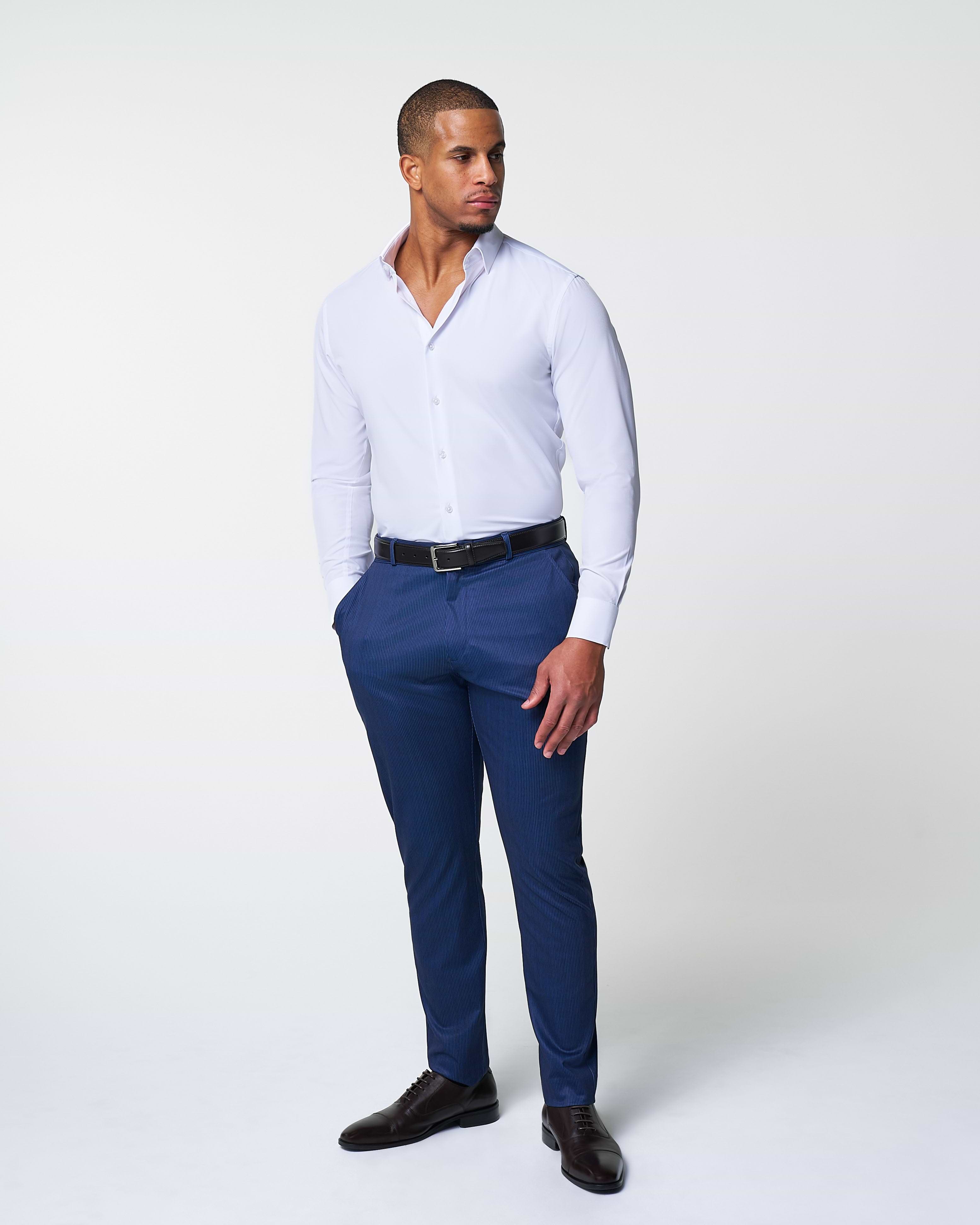 Athletic Fit Stretch Suit - Navy & White Stripe