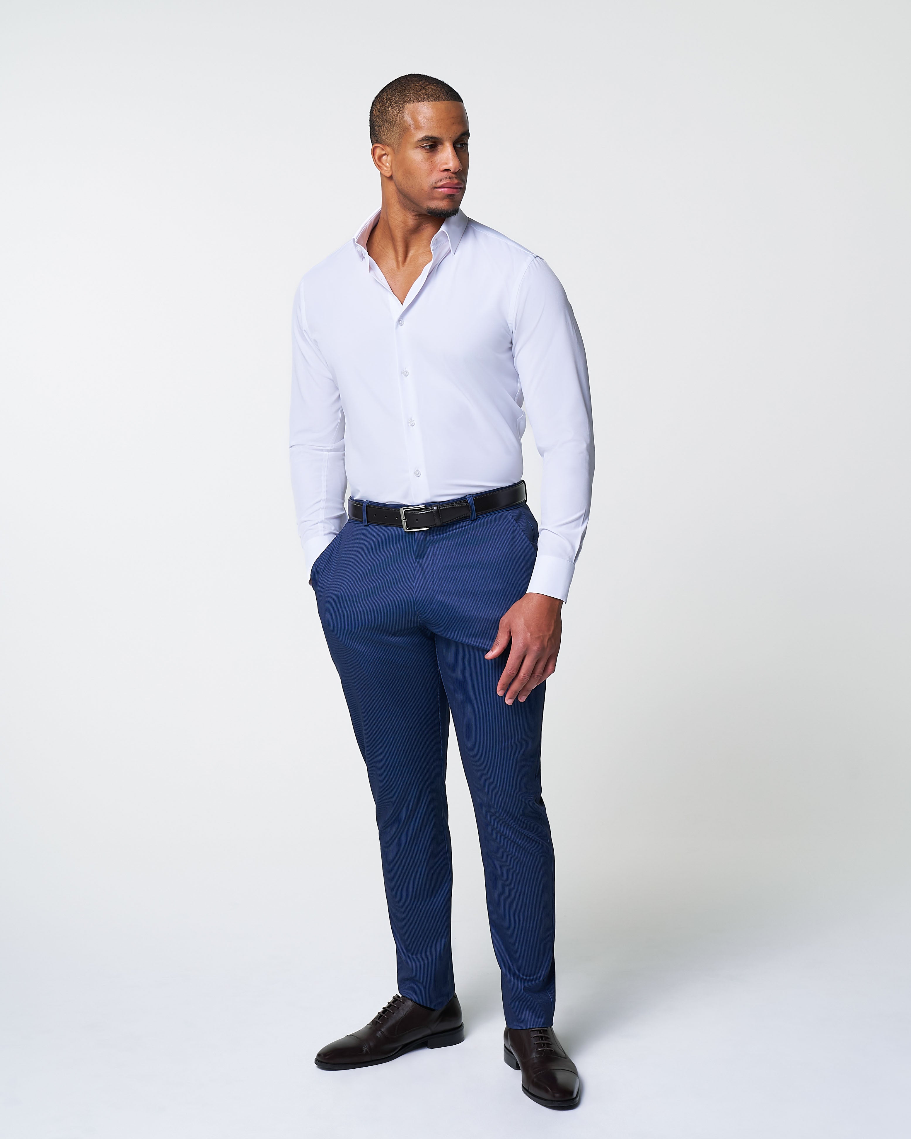 Athletic Fit Stretch Suit - Navy & White Stripe