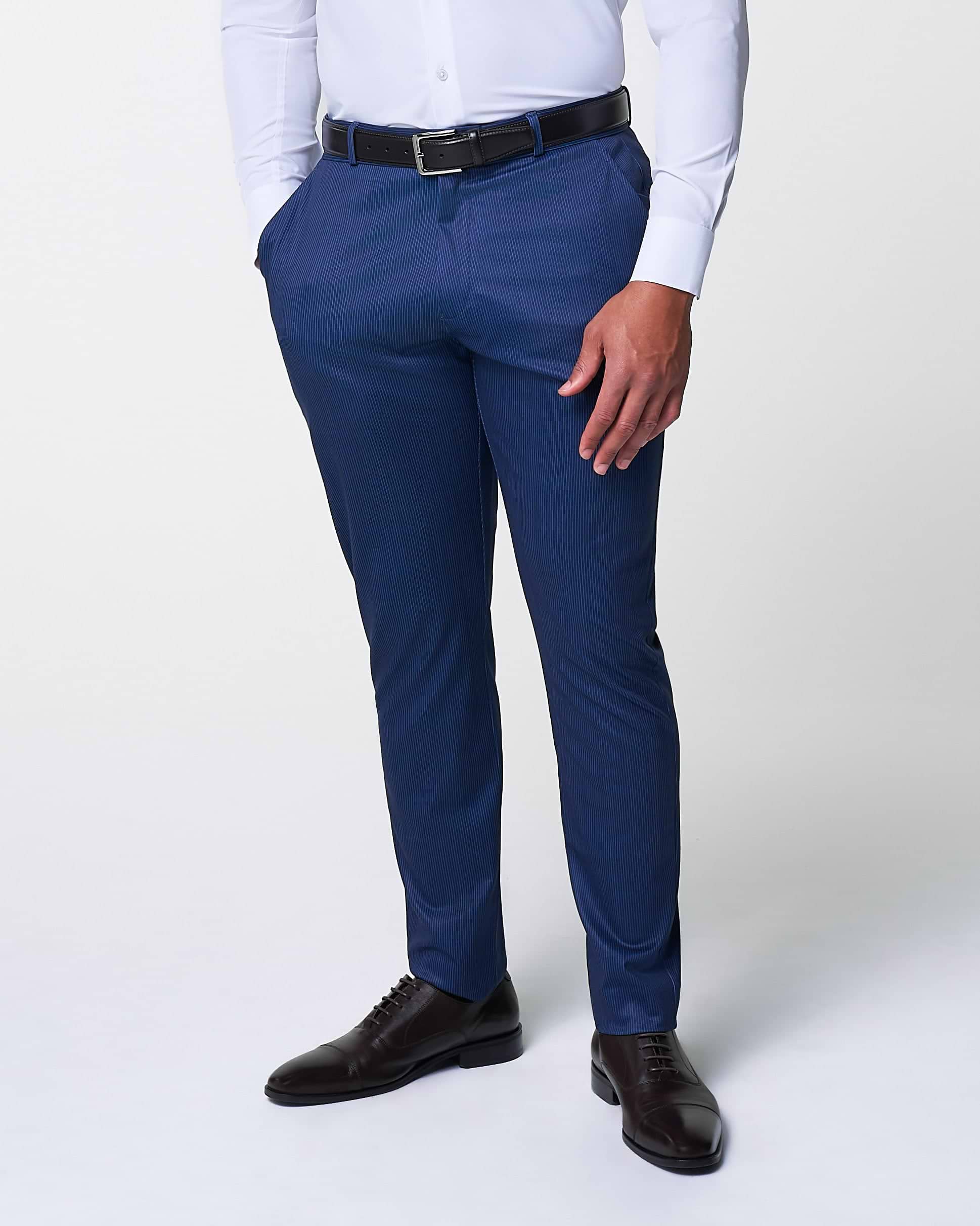 Athletic Fit Stretch Suit Pants - Navy & White Stripe