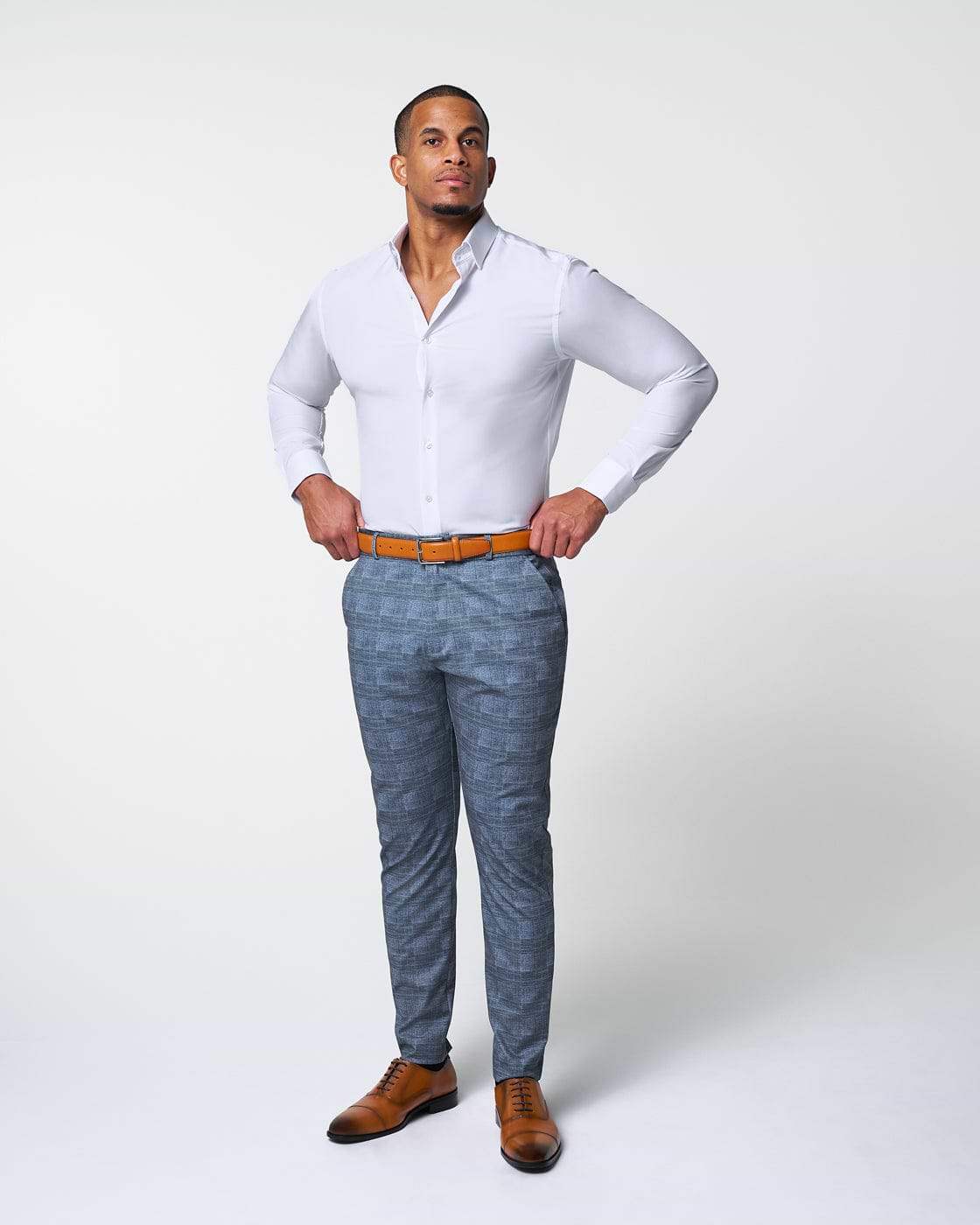 Athletic Fit Stretch Suit - Knit Light Blue, Navy & White Plaid