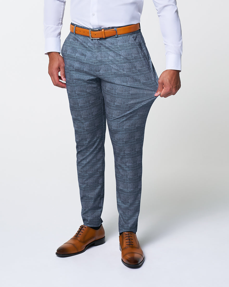 Athletic Fit Stretch Suit - Knit Light Blue, Navy & White Plaid