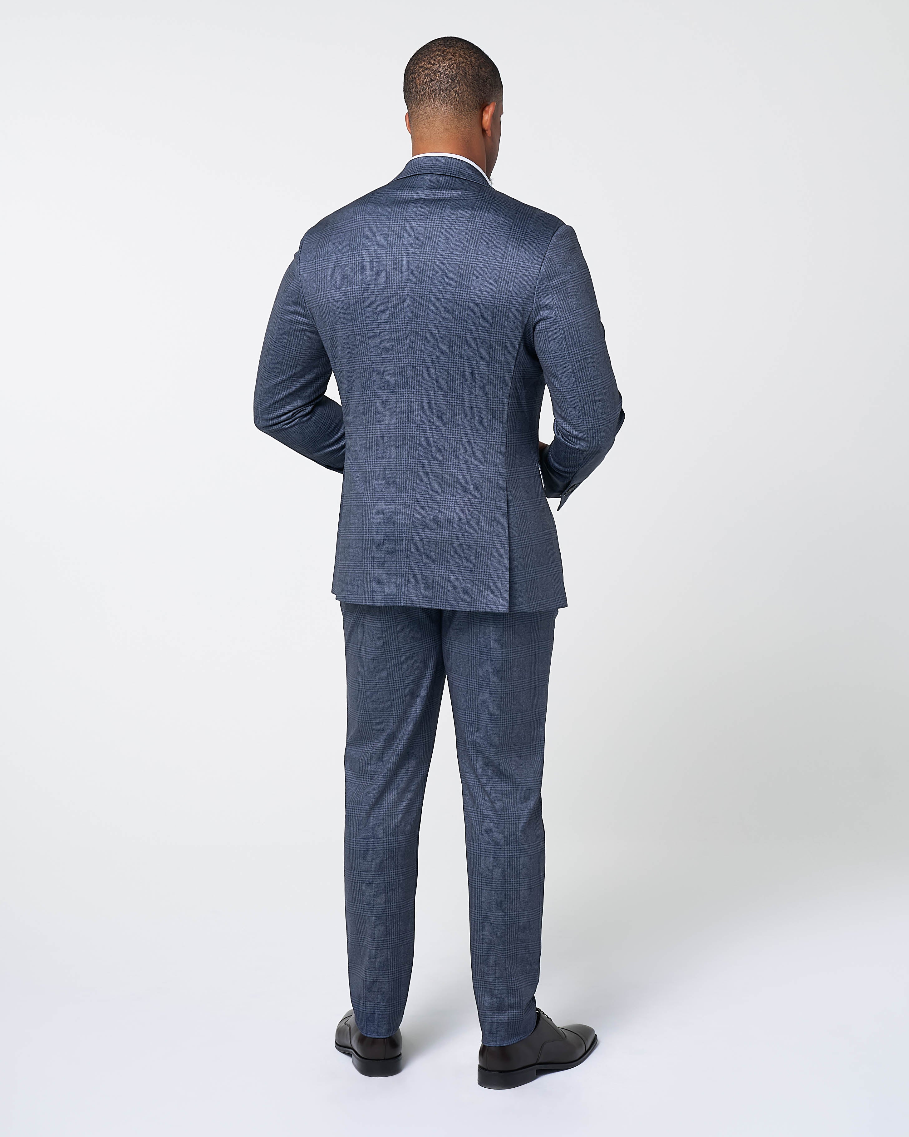 Athletic Fit Stretch Suit - Storm Blue & Navy Plaid