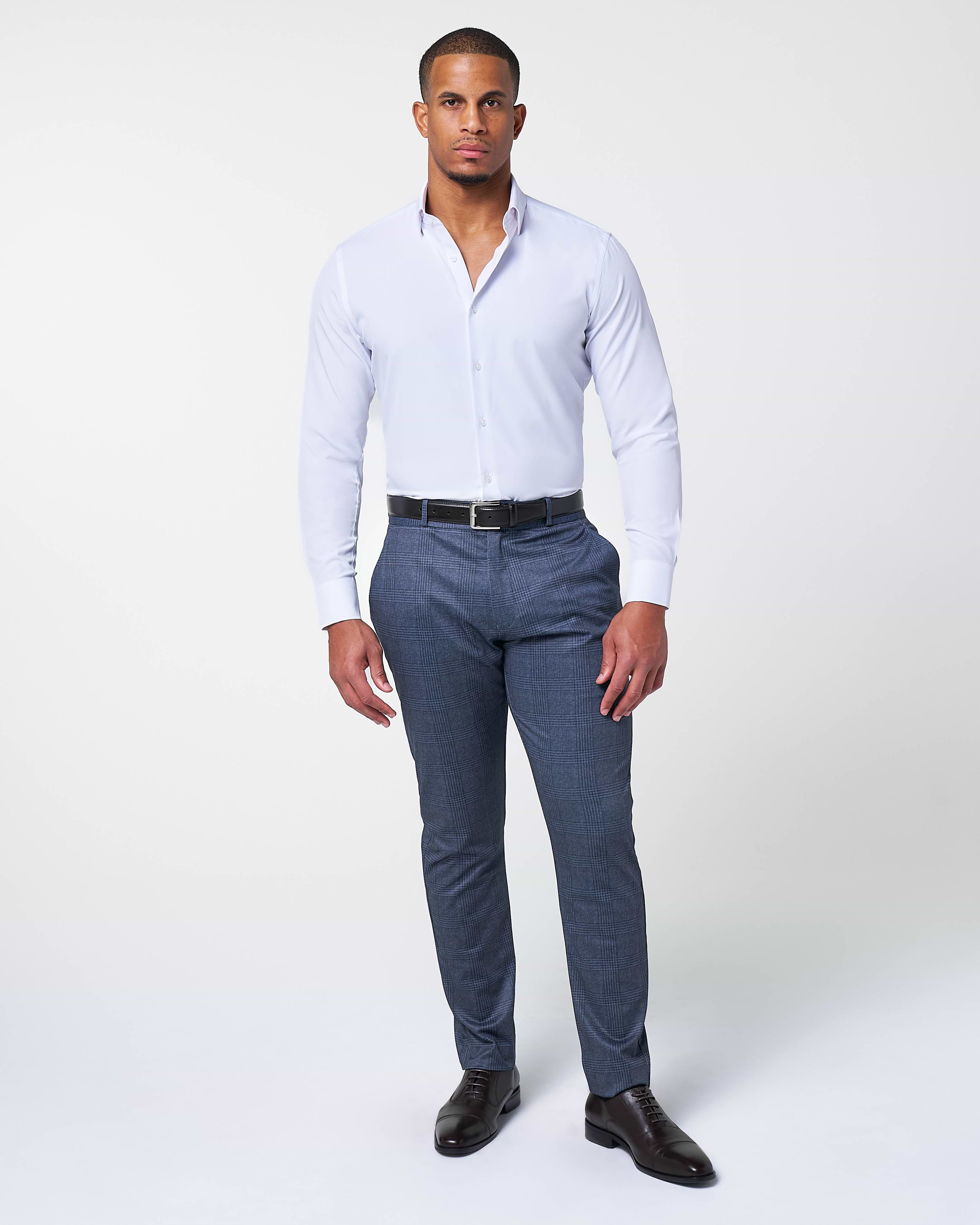 Athletic Fit Stretch Suit - Storm Blue & Navy Plaid