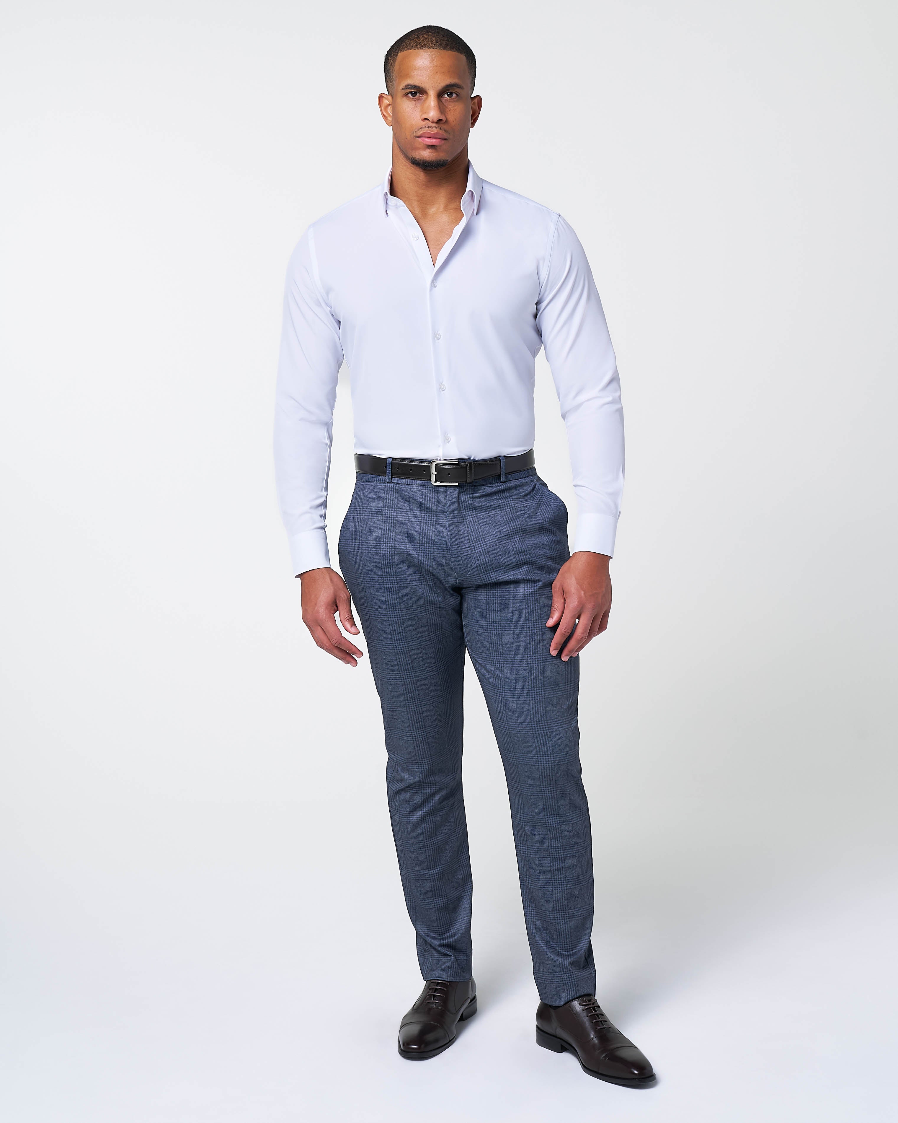 Athletic Fit Stretch Suit - Storm Blue & Navy Plaid