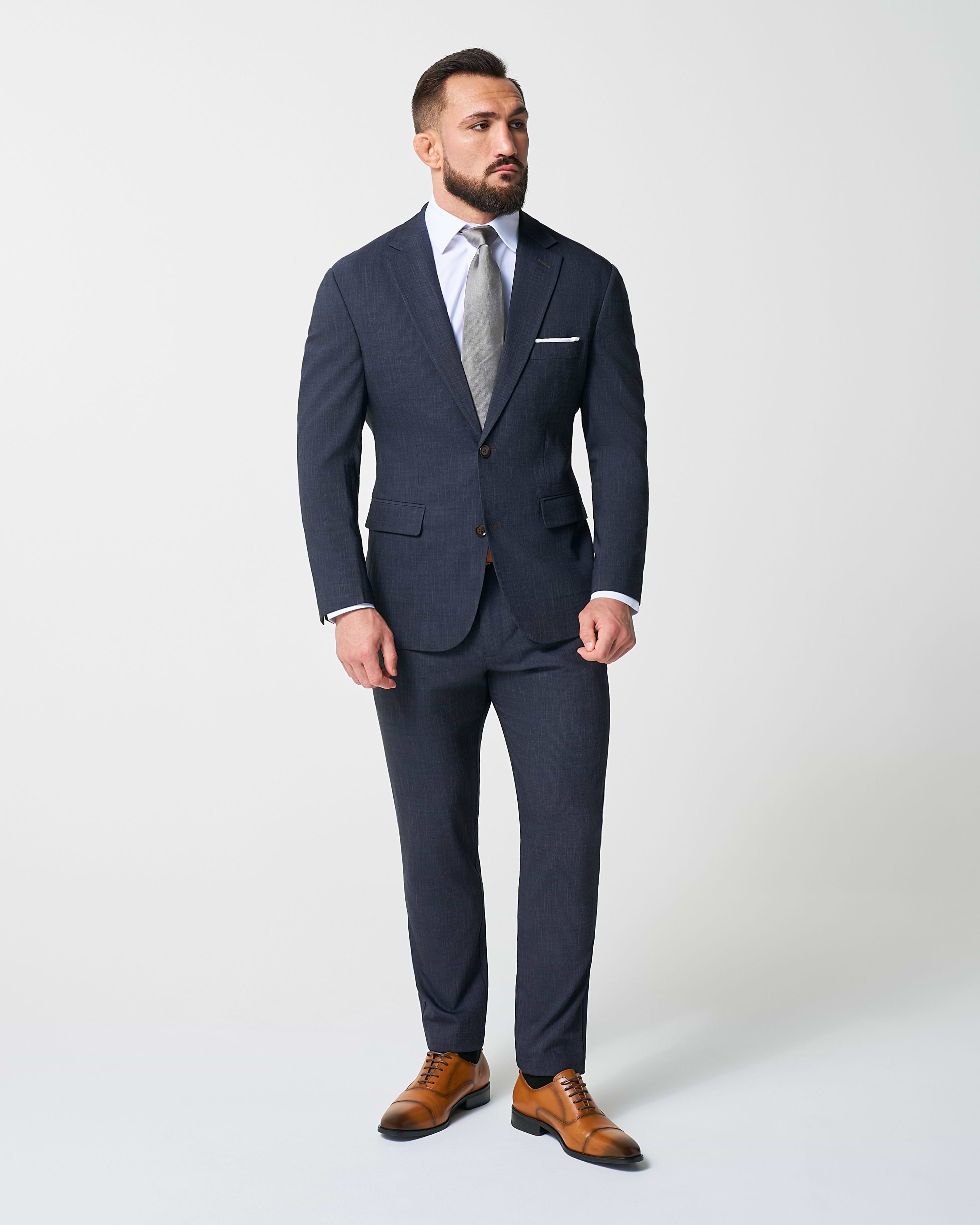 Athletic Fit Stretch Suit Pants - Heathered Midnight Navy