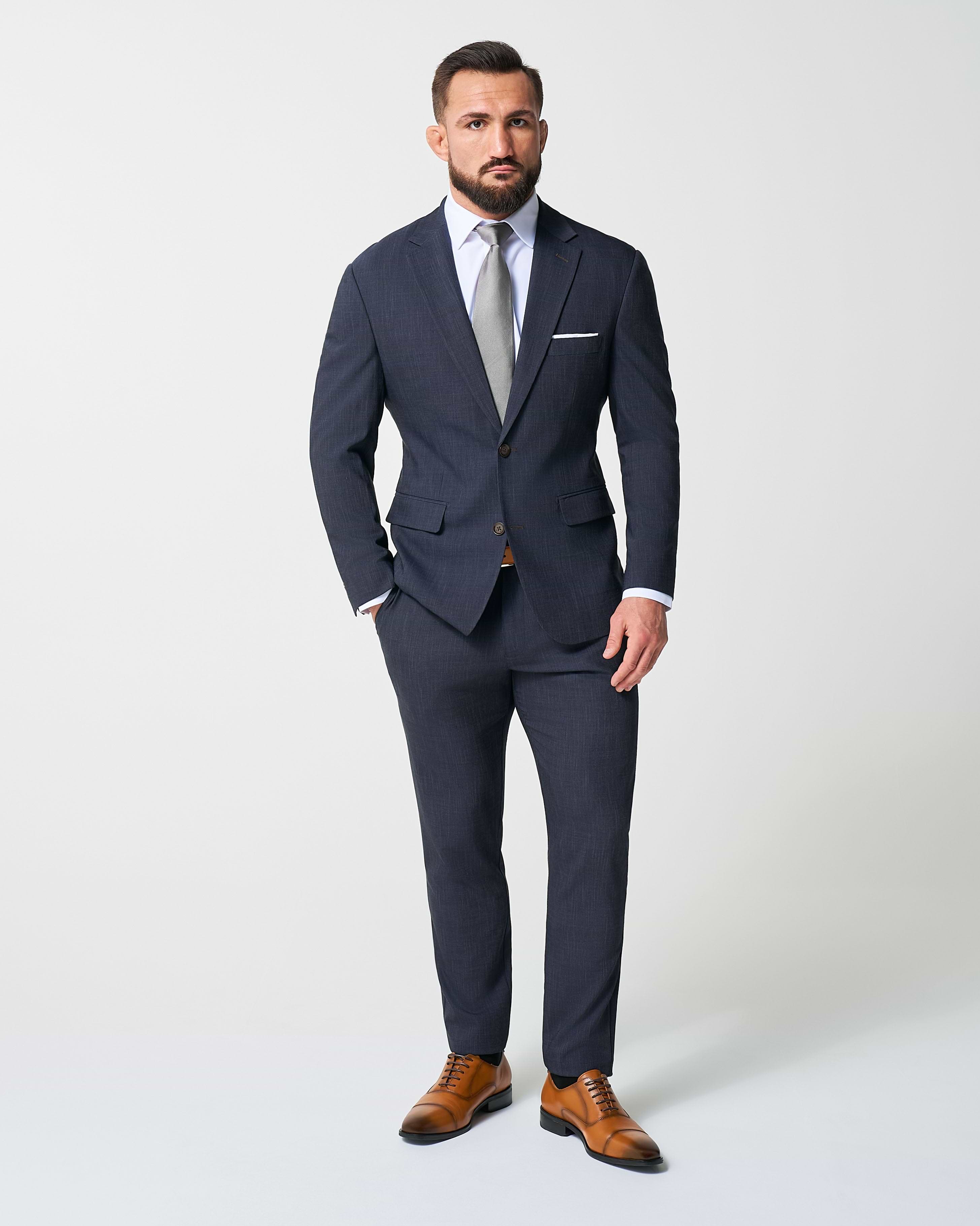 Athletic Fit Stretch Suit Pants - Heathered Midnight Navy