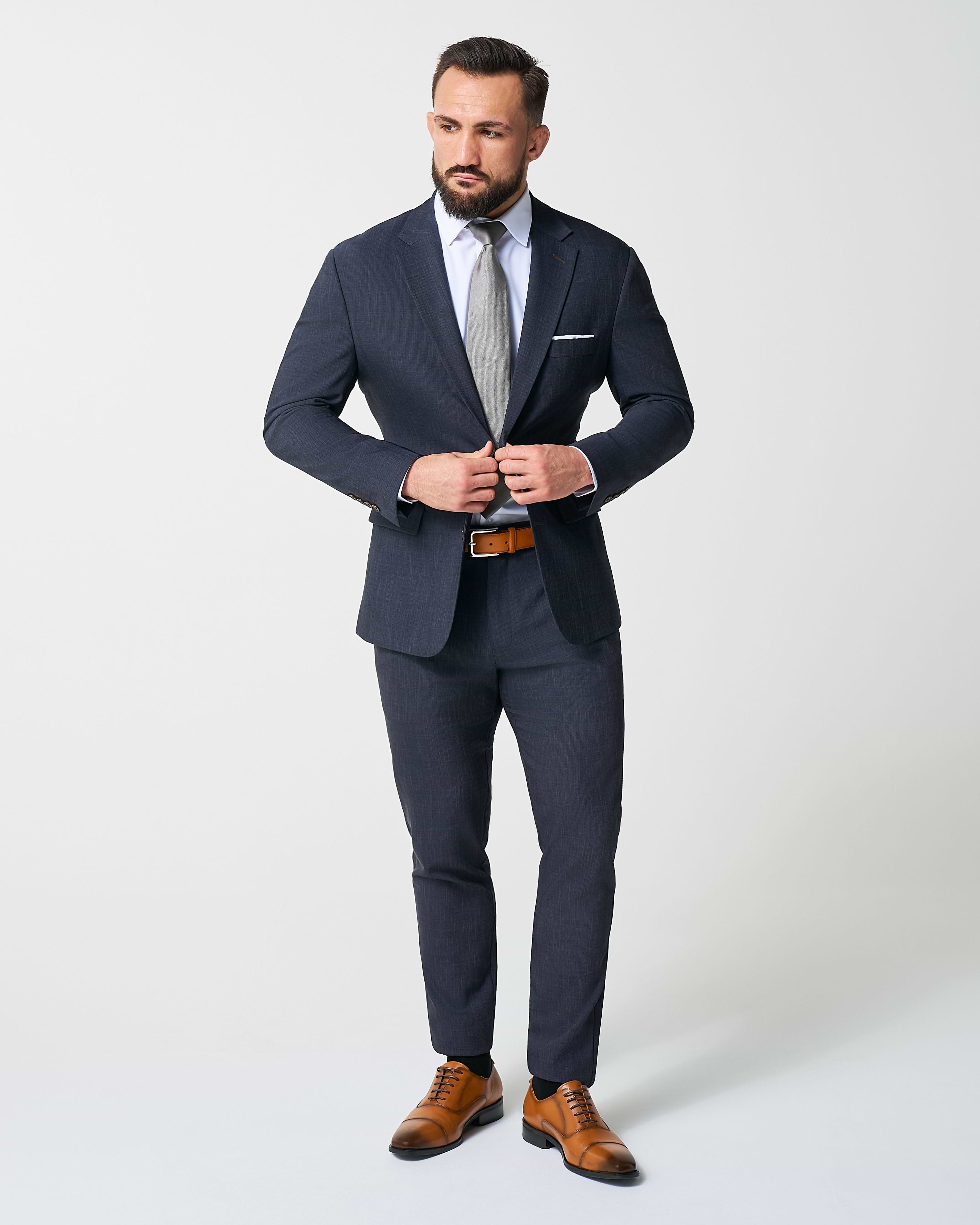 Athletic Fit Stretch Suit Pants - Heathered Midnight Navy