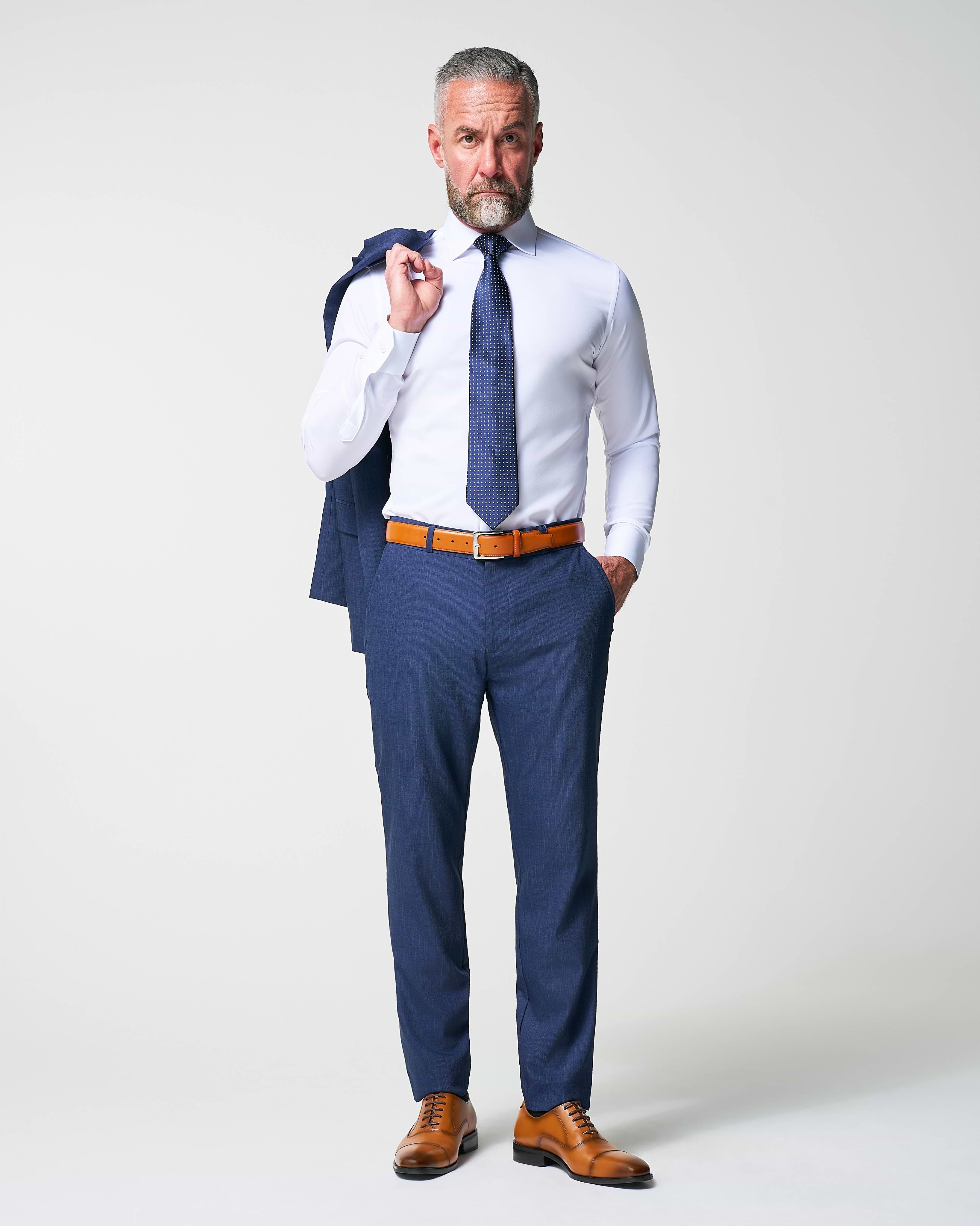 Athletic Fit Stretch Suit - Heathered Navy