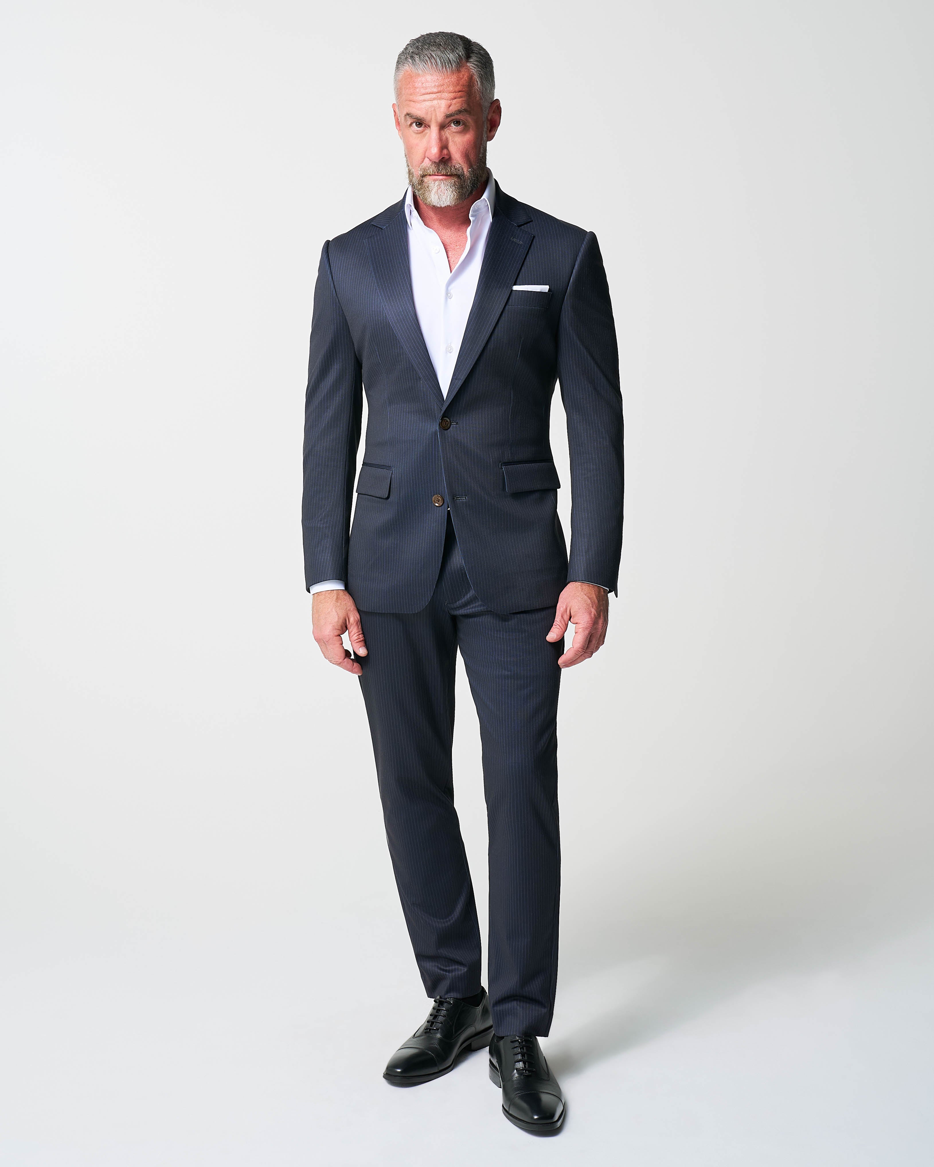 Athletic Fit Stretch Suit - Knit Blue Chalk Stripe