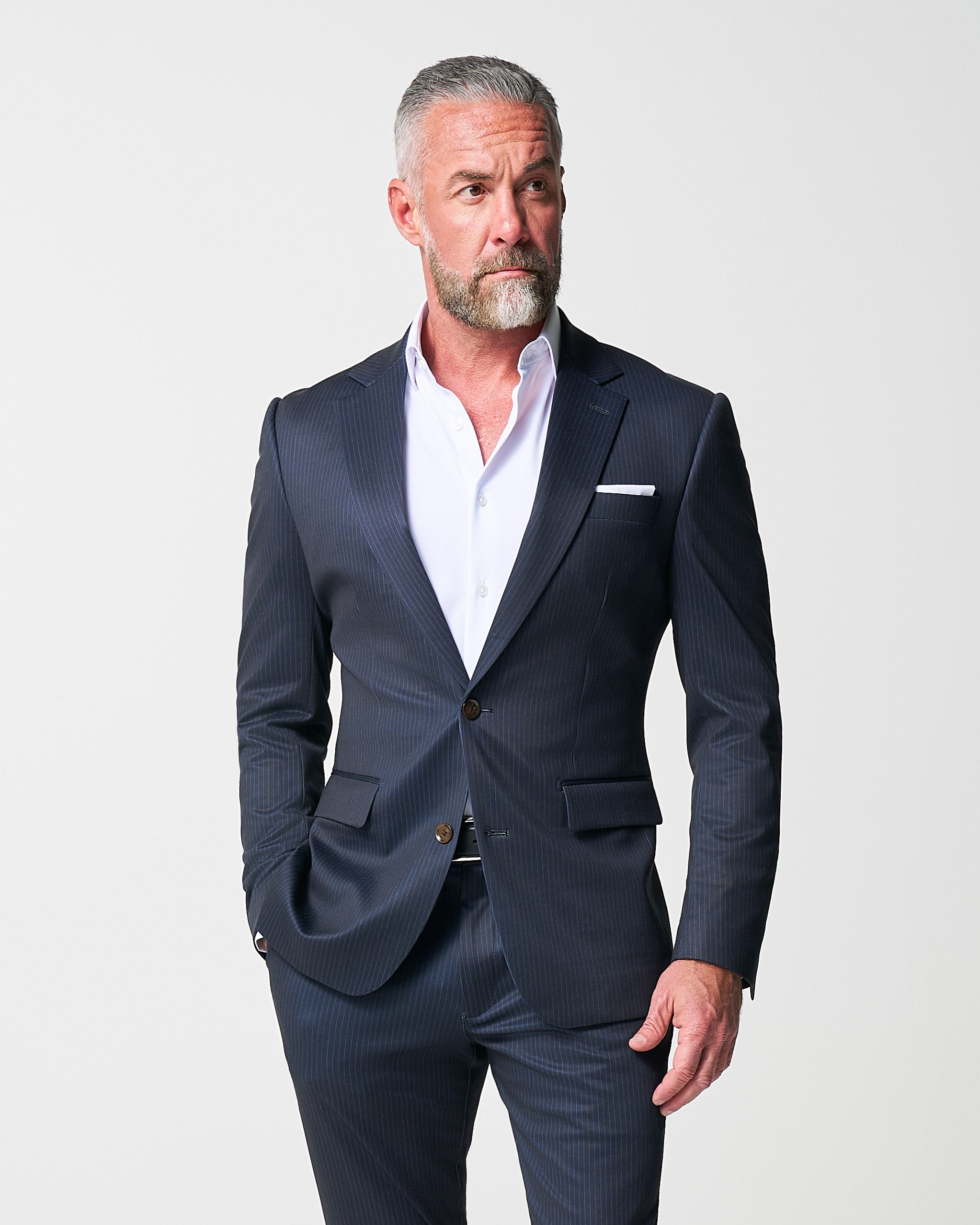 Athletic Fit Stretch Suit - Knit Blue Chalk Stripe