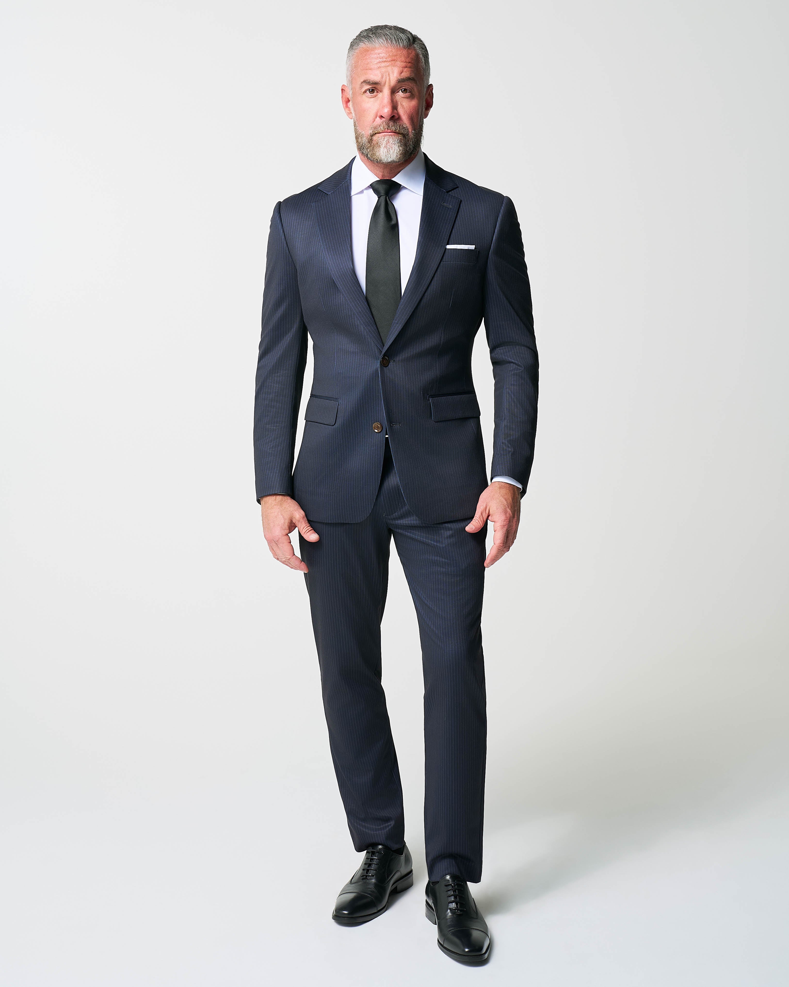 Athletic Fit Stretch Suit - Knit Blue Chalk Stripe