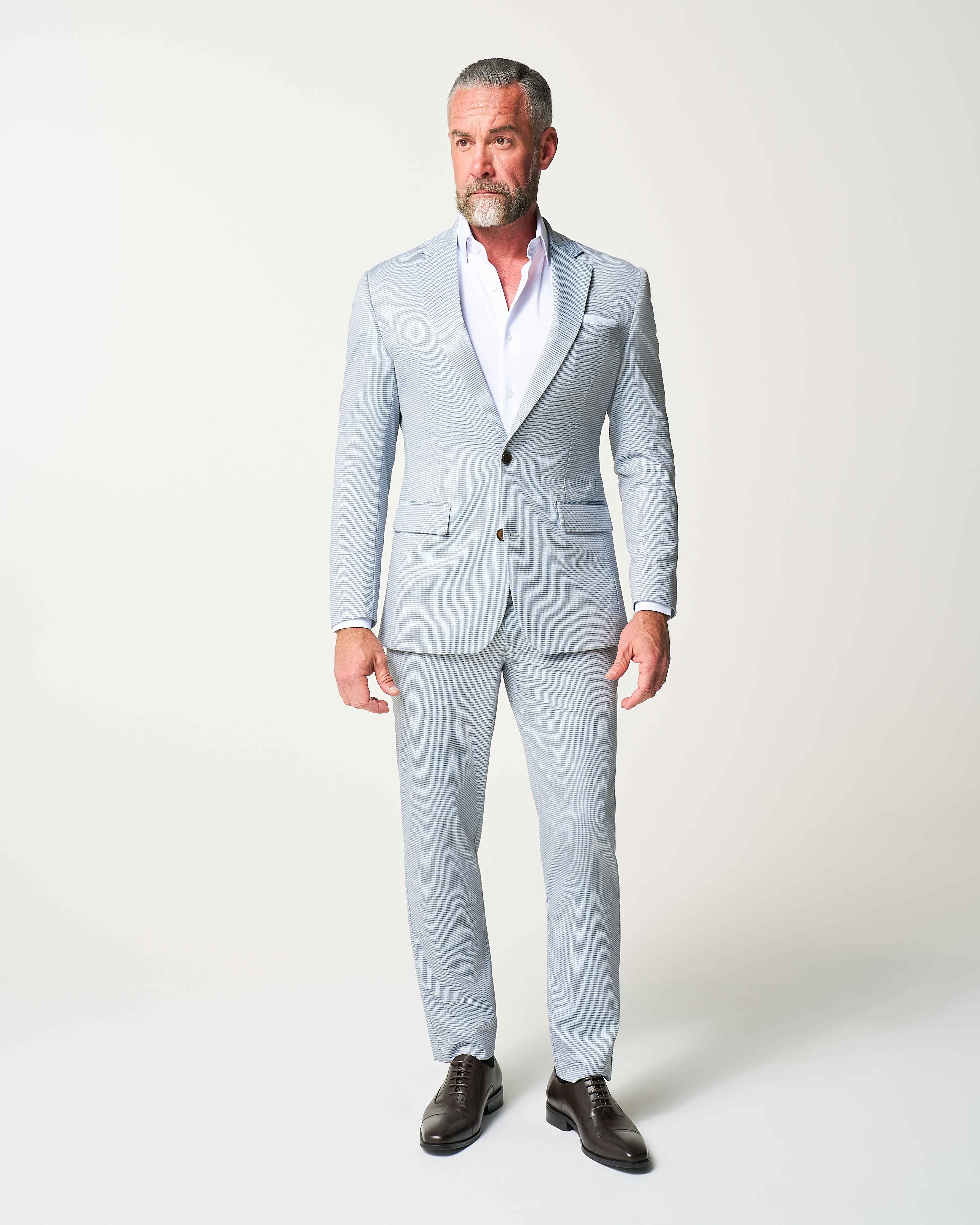 Athletic Fit Stretch Suit Pants - Grey Houndstooth Microcheck