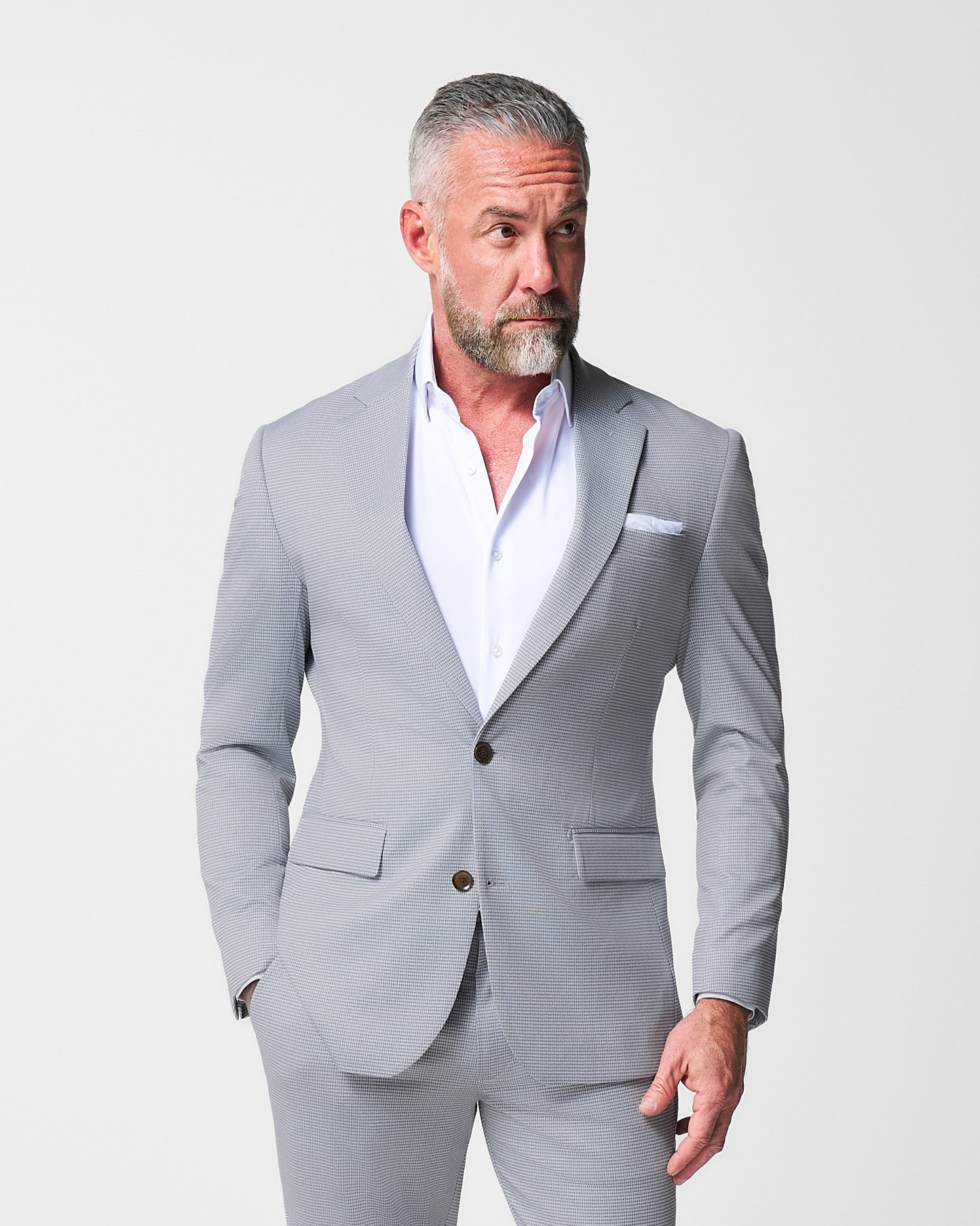 Athletic Fit Stretch Blazer - Grey Houndstooth Microcheck