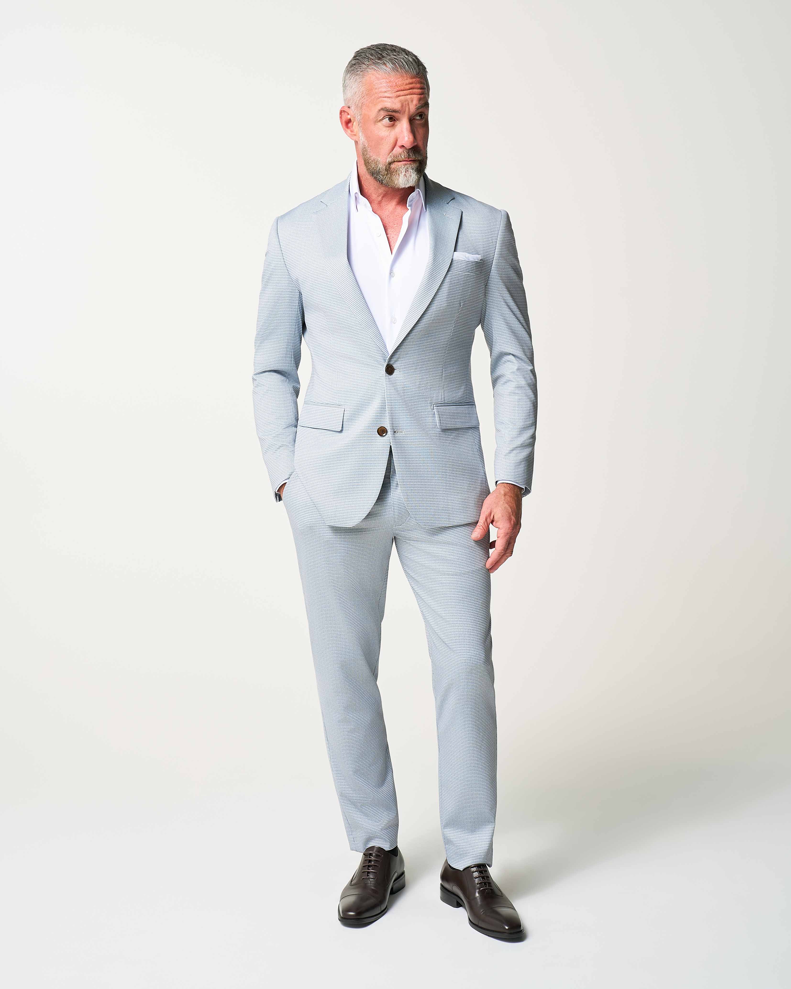 Athletic Fit Stretch Suit Pants - Grey Houndstooth Microcheck