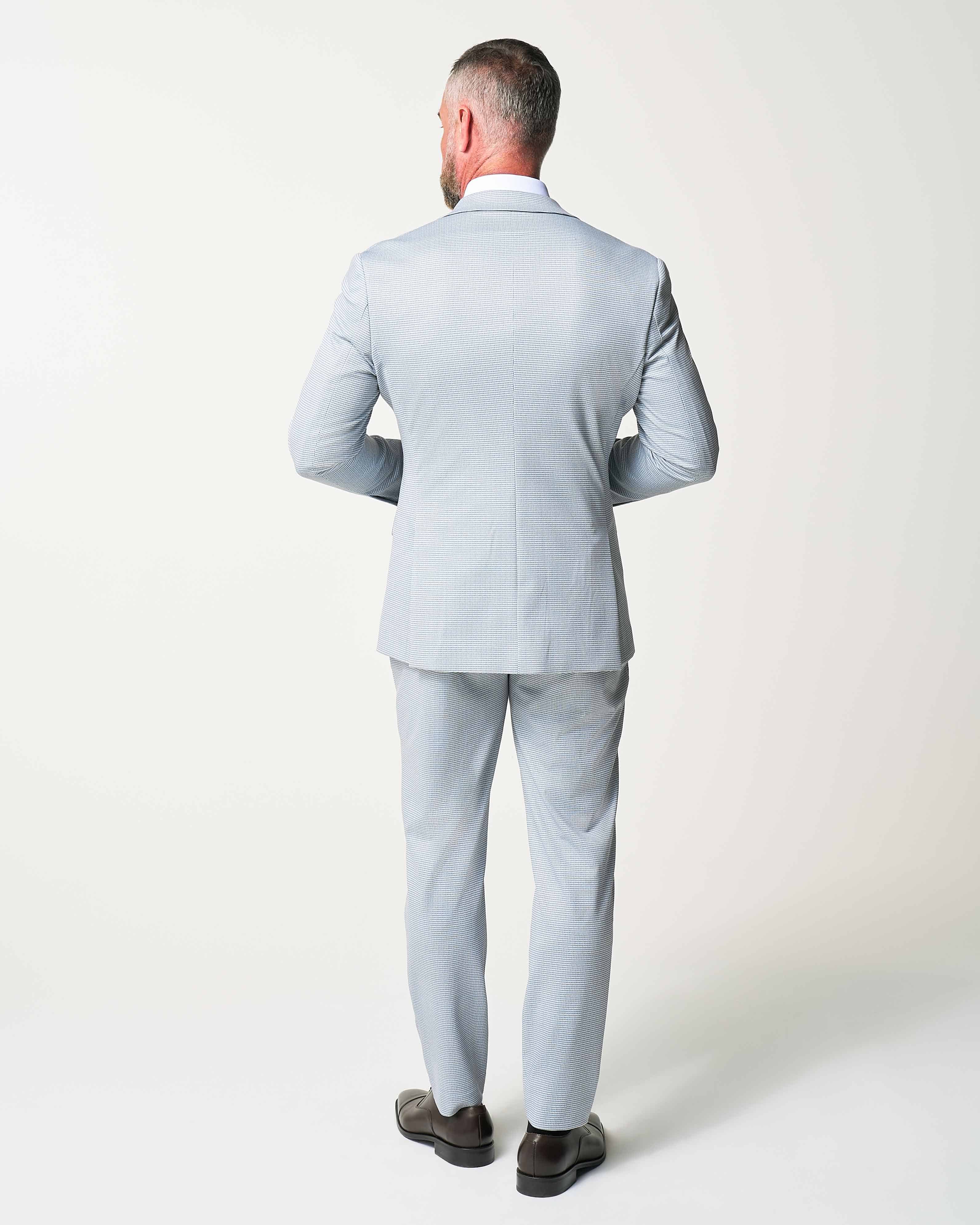 Athletic Fit Stretch Suit Pants - Grey Houndstooth Microcheck