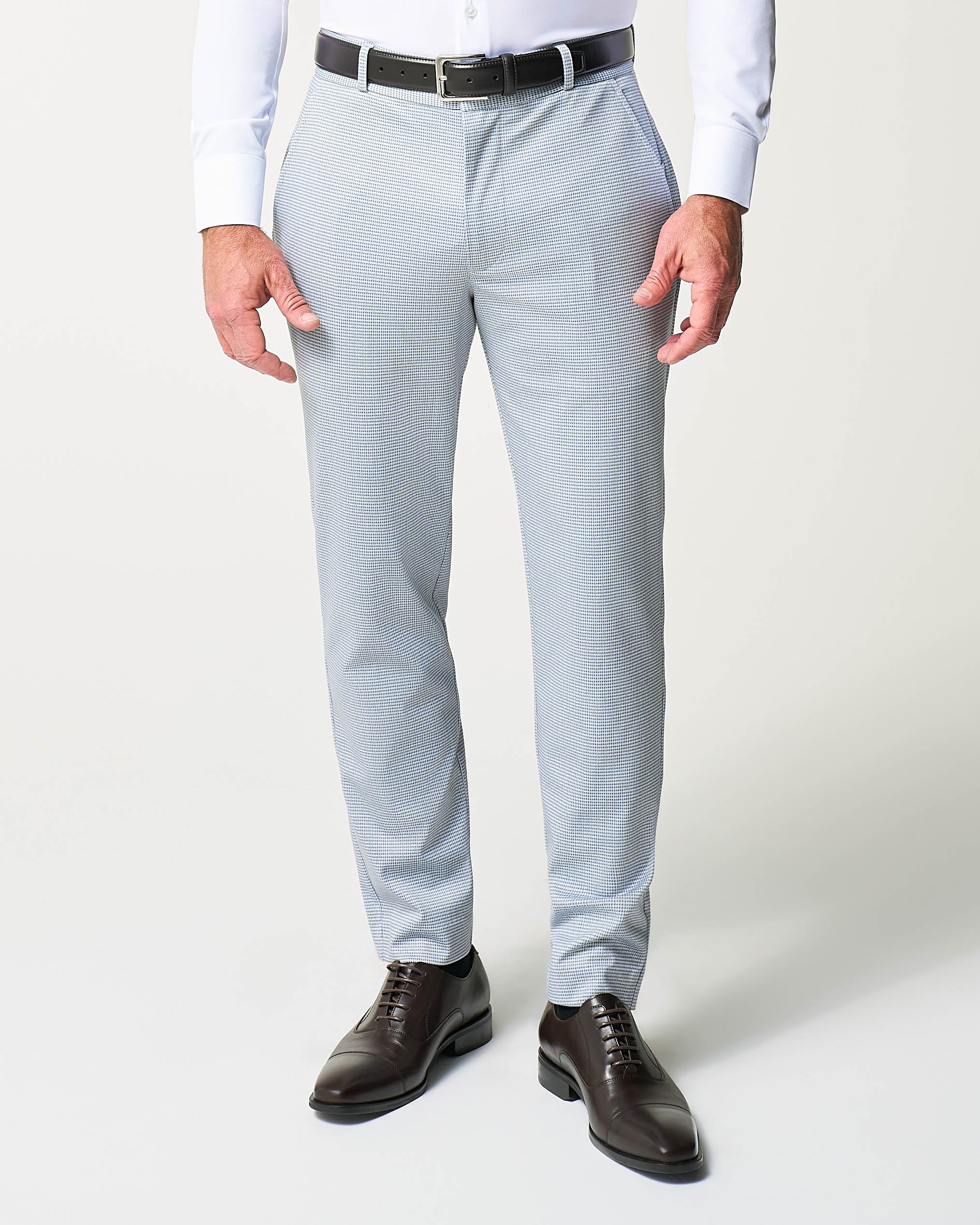 Athletic Fit Stretch Suit Pants - Grey Houndstooth Microcheck