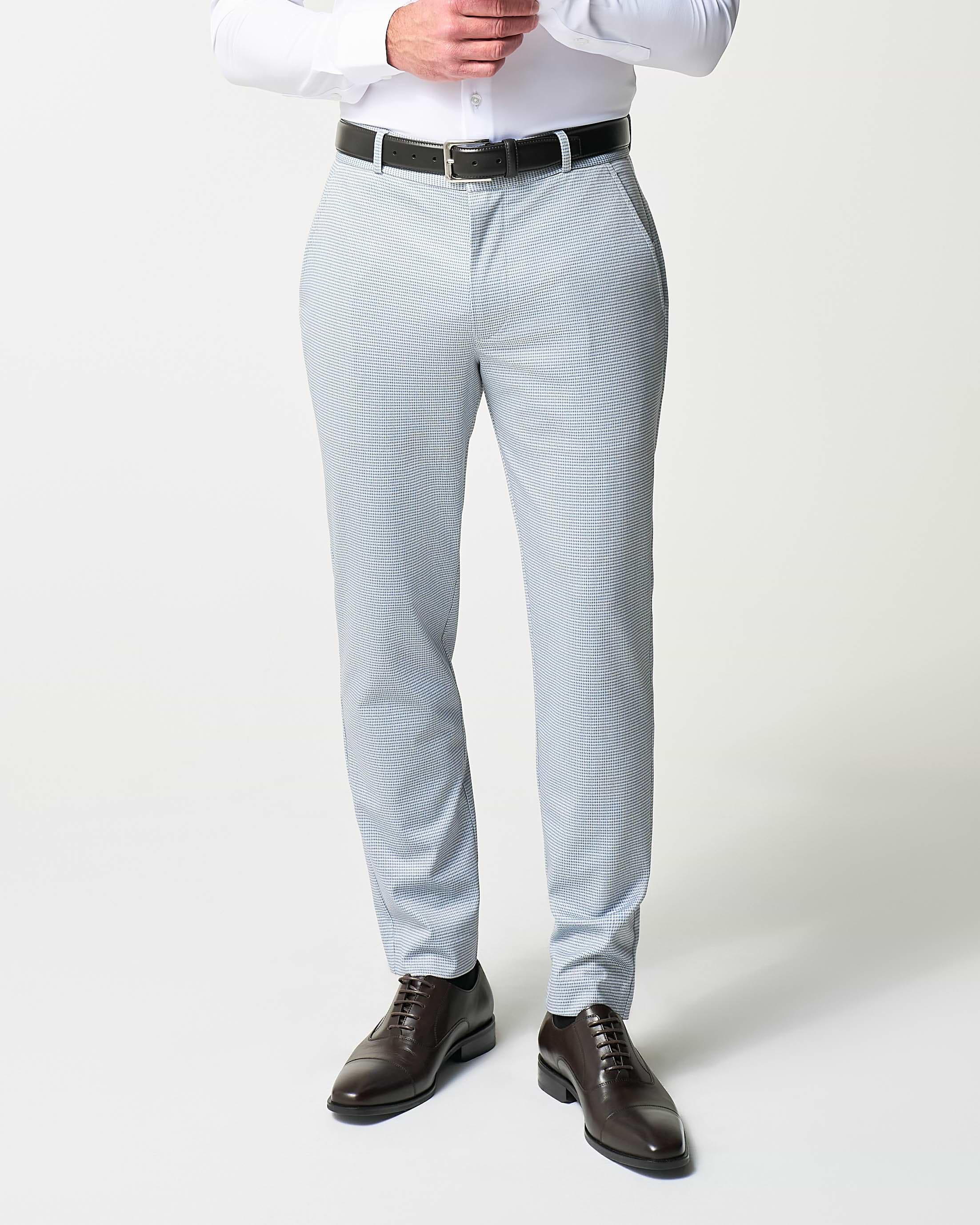 Athletic Fit Stretch Suit Pants - Grey Houndstooth Microcheck