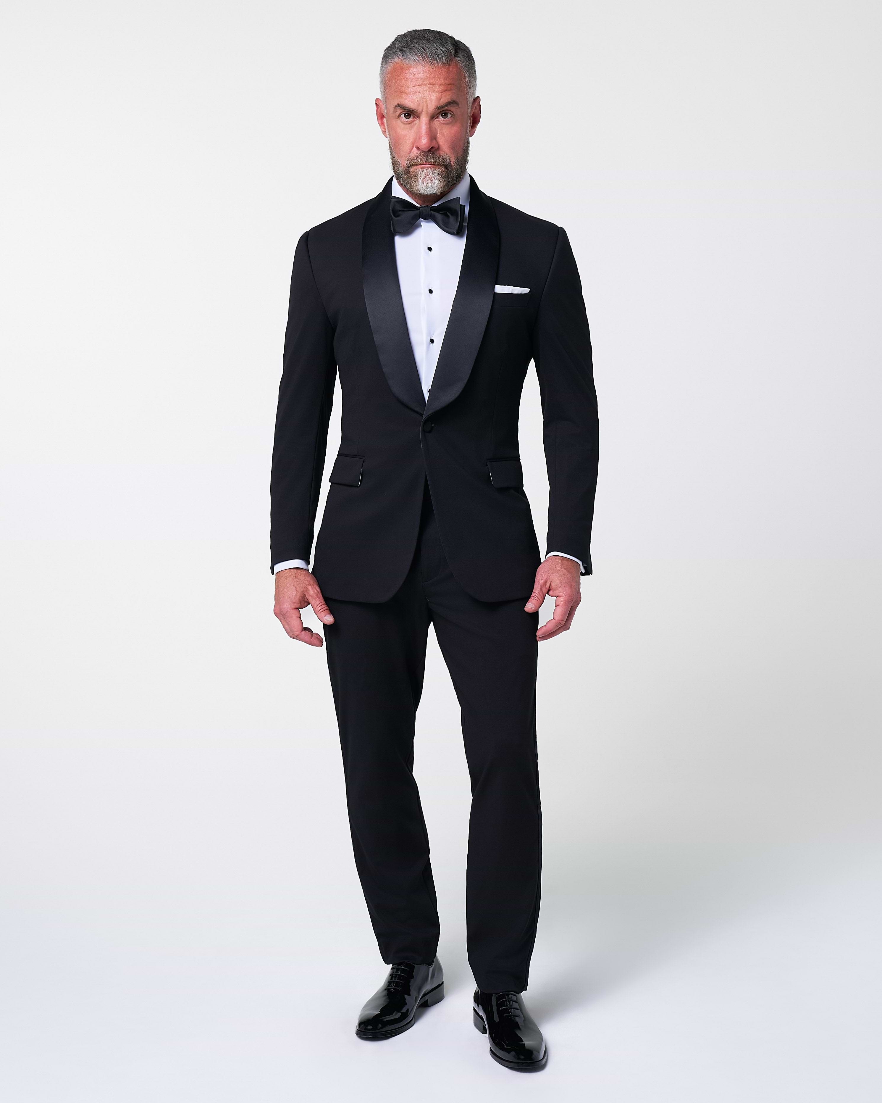 Athletic Fit Stretch Tuxedo - Black with Shawl Lapel