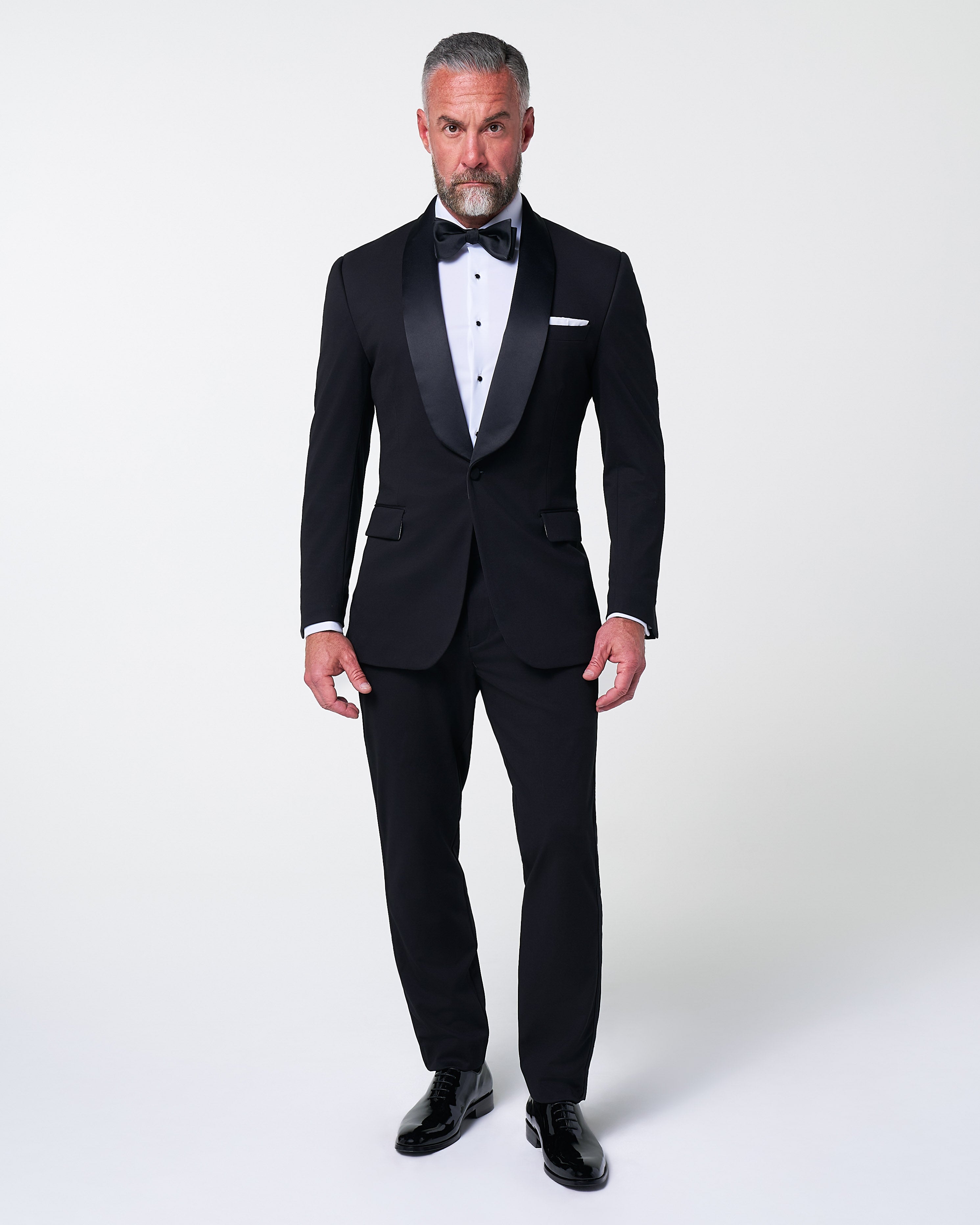 Athletic Fit Stretch Tuxedo Jacket - Black with Shawl Lapel