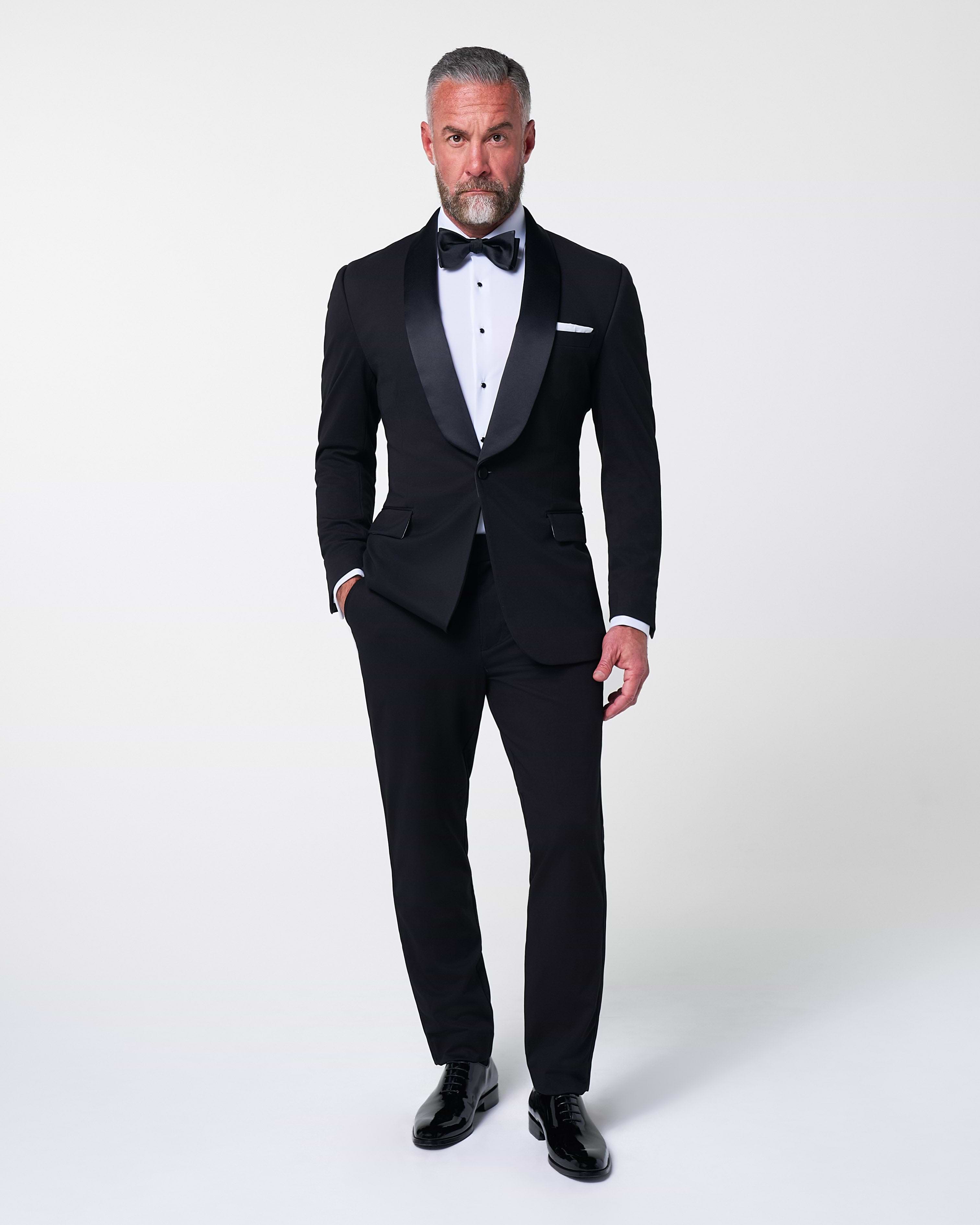 Athletic Fit Stretch Tuxedo - Black with Shawl Lapel
