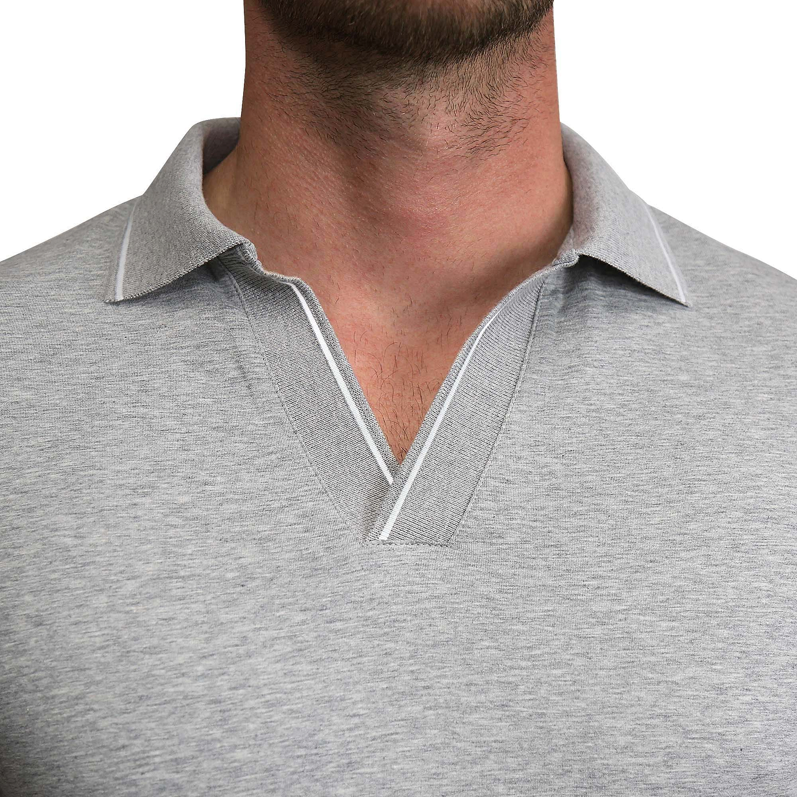 Tipped Long Sleeve Polo - Grey with White