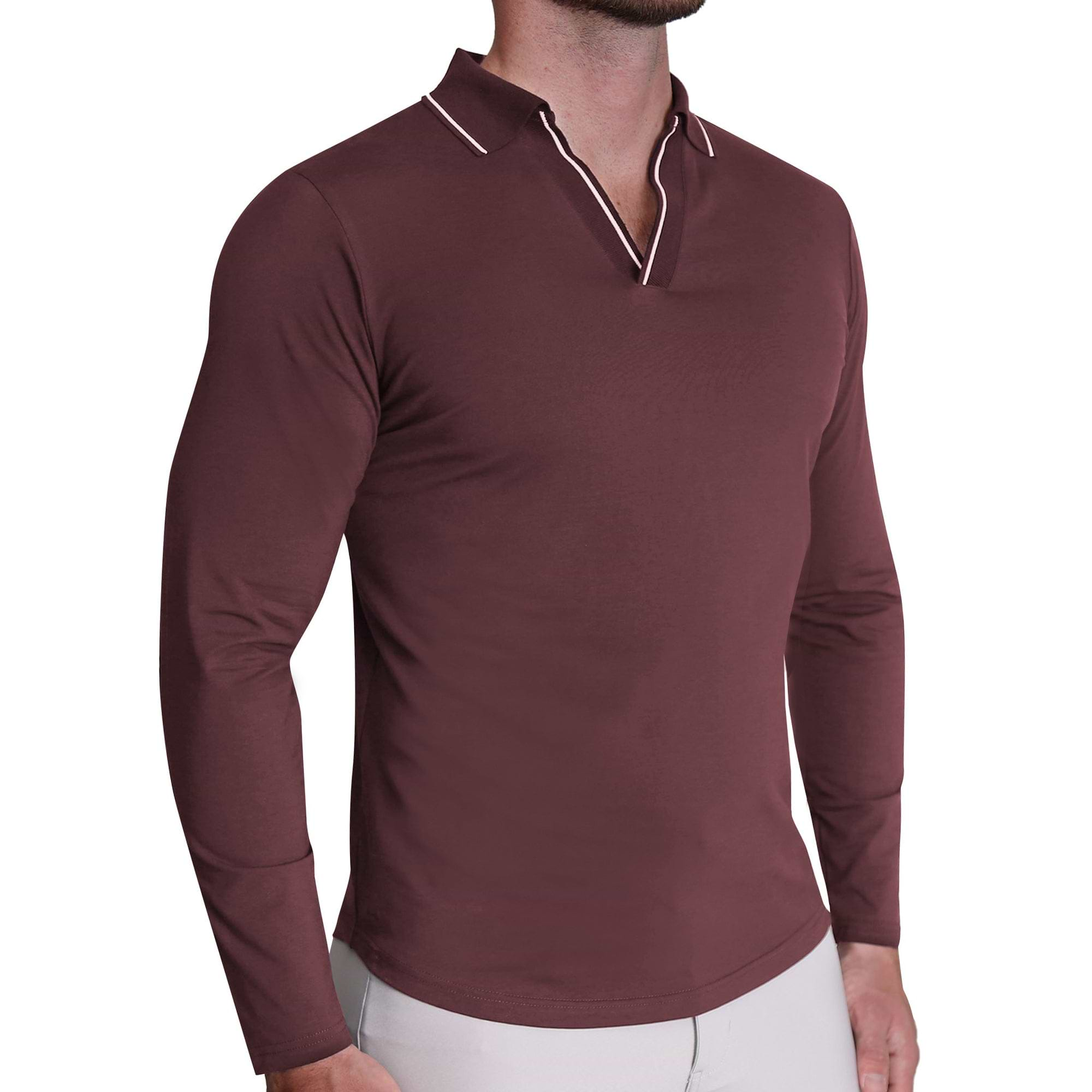 Tipped Long Sleeve Polo - Maroon