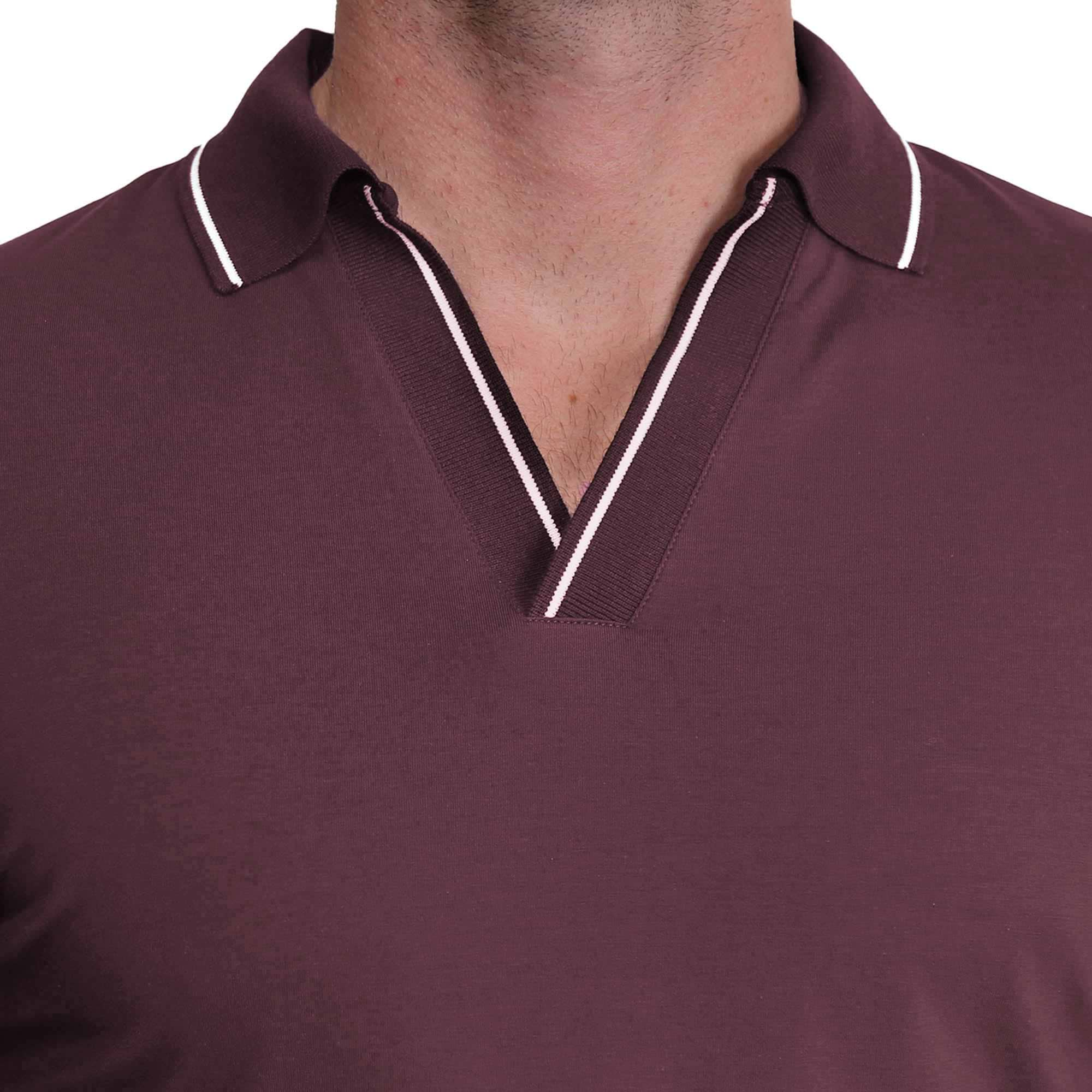 Tipped Long Sleeve Polo - Maroon