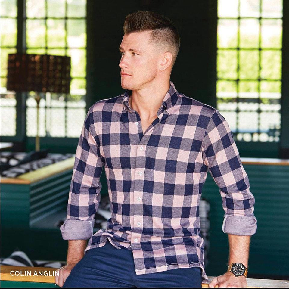 "The Pearson" Pink and Navy Check Casual Button Down