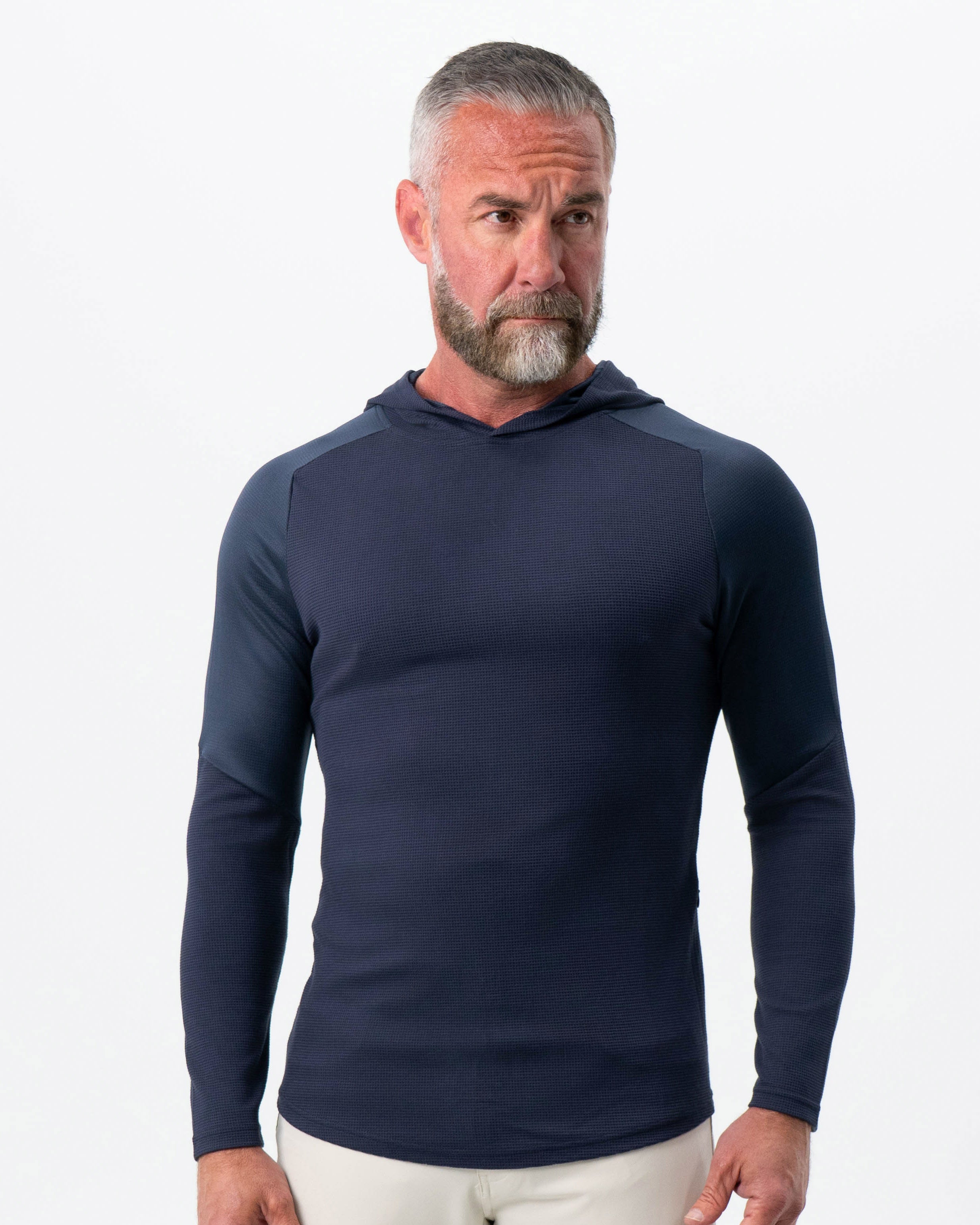 Waffle Knit Hoodie - Navy