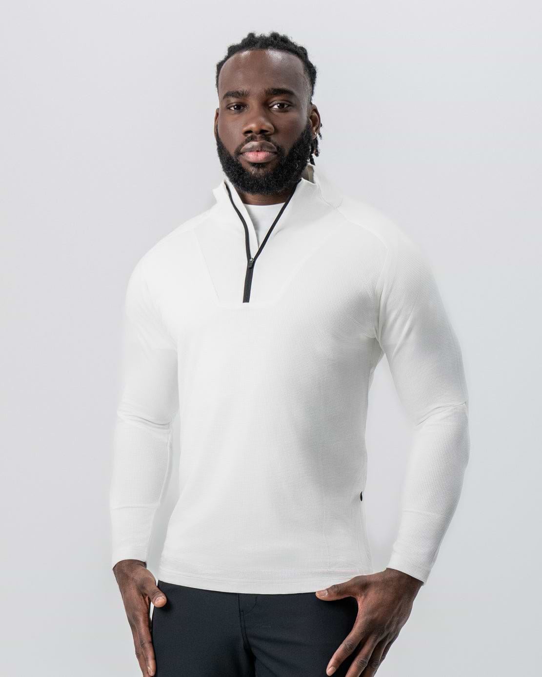 Waffle Knit Quarter Zip - Solid Cream