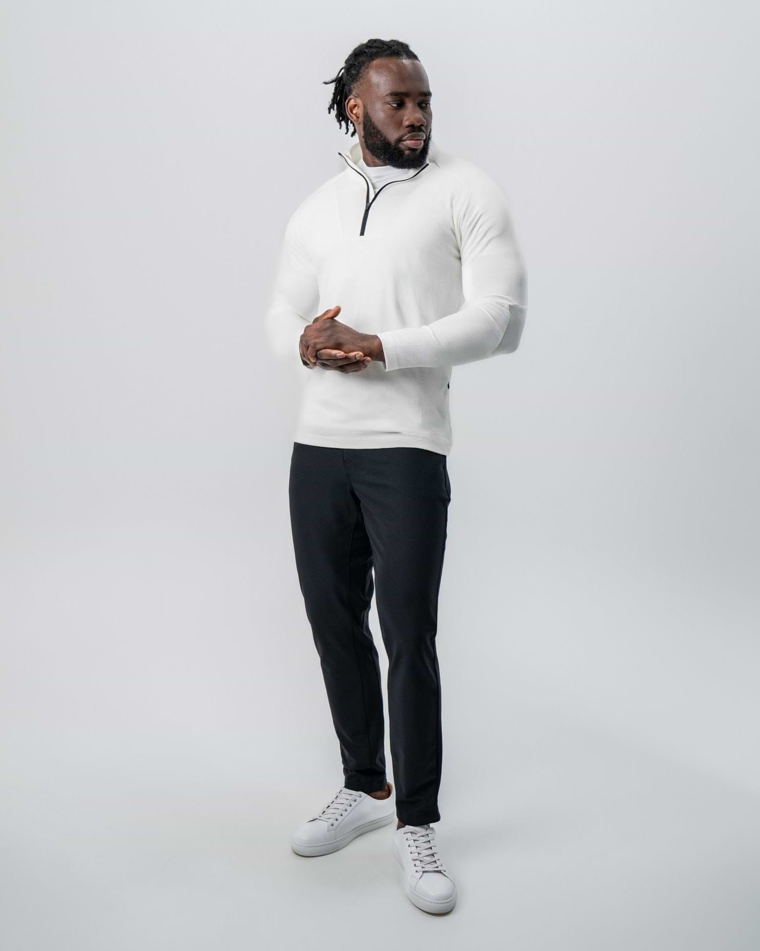 Waffle Knit Quarter Zip - Solid Cream