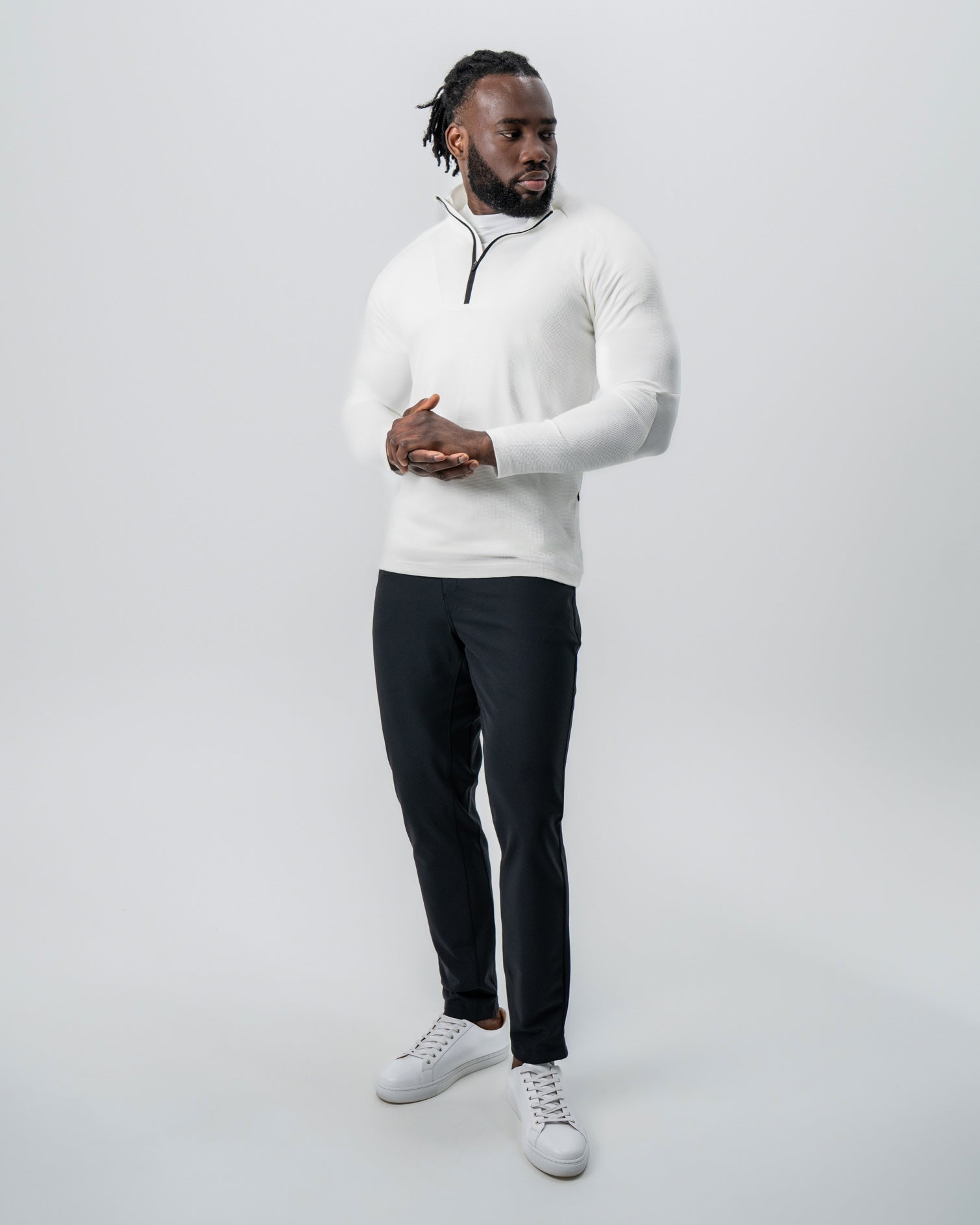 Waffle Knit Quarter Zip - Solid Cream