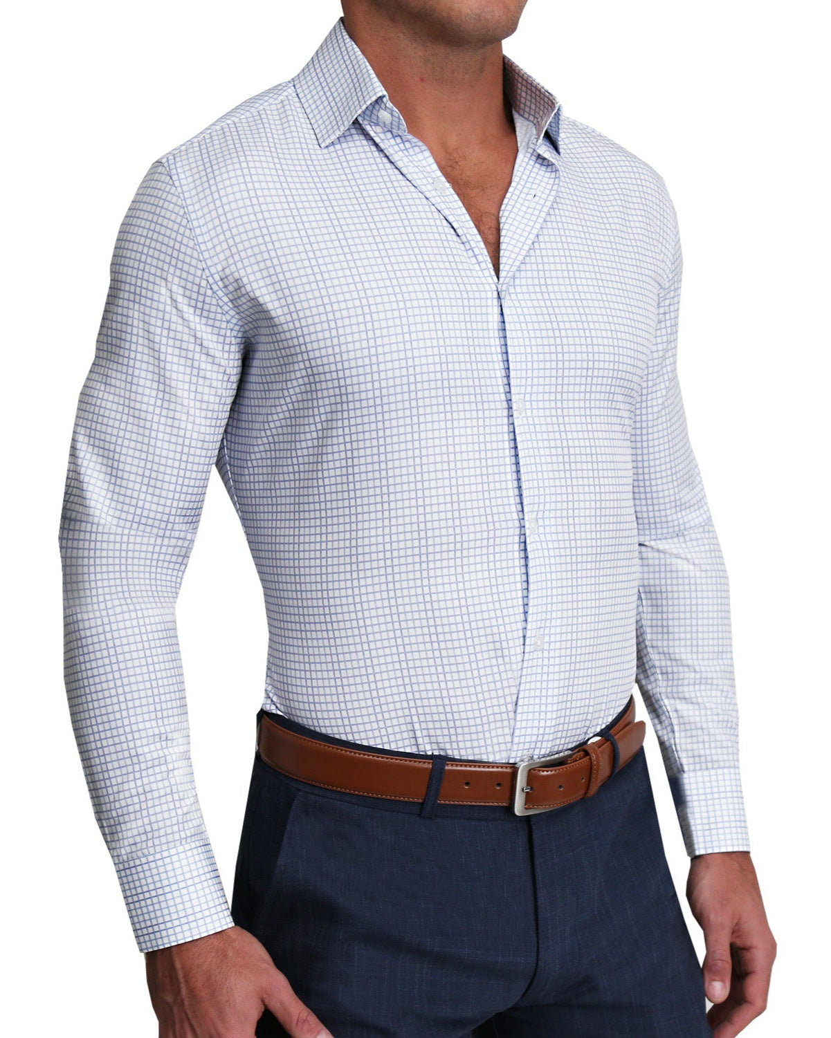 "The Baxter" Blue Mini Line Patterned Windowpane - Classic Fit