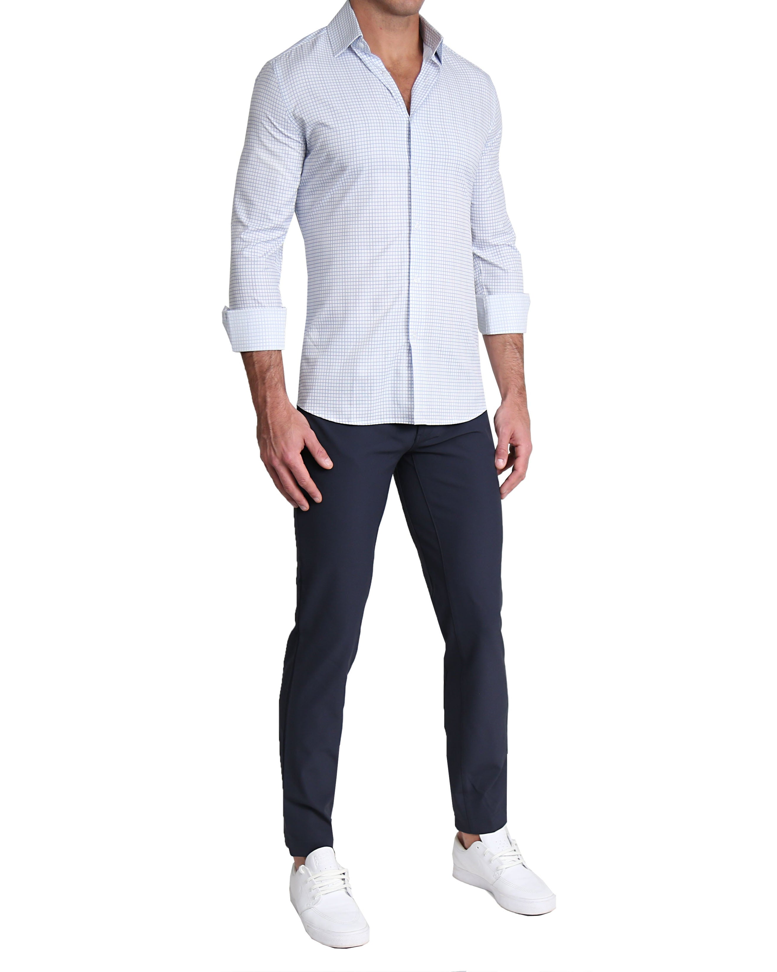 "The Baxter" Blue Mini Line Patterned Windowpane - Classic Fit