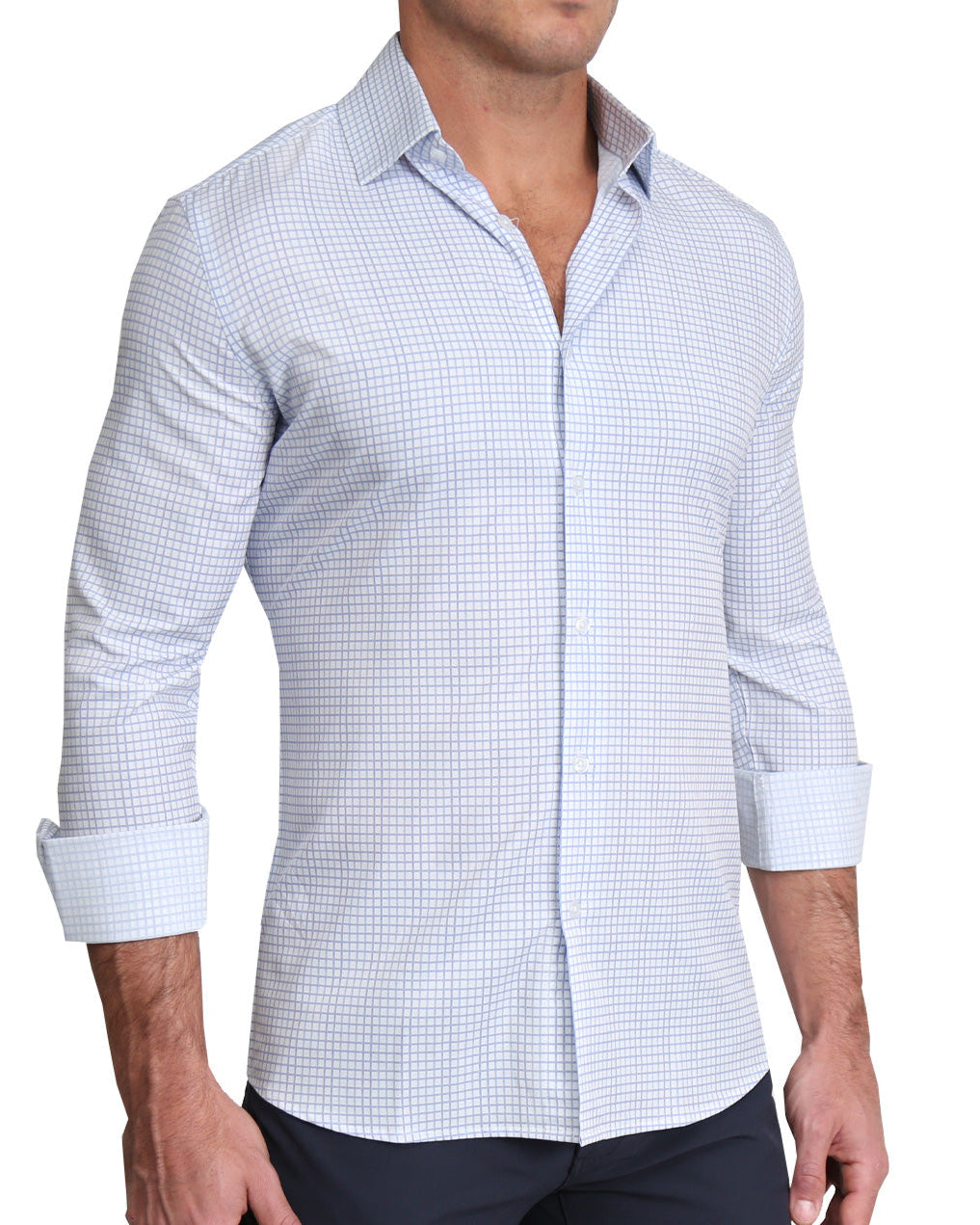 "The Baxter" Blue Mini Line Patterned Windowpane - Classic Fit