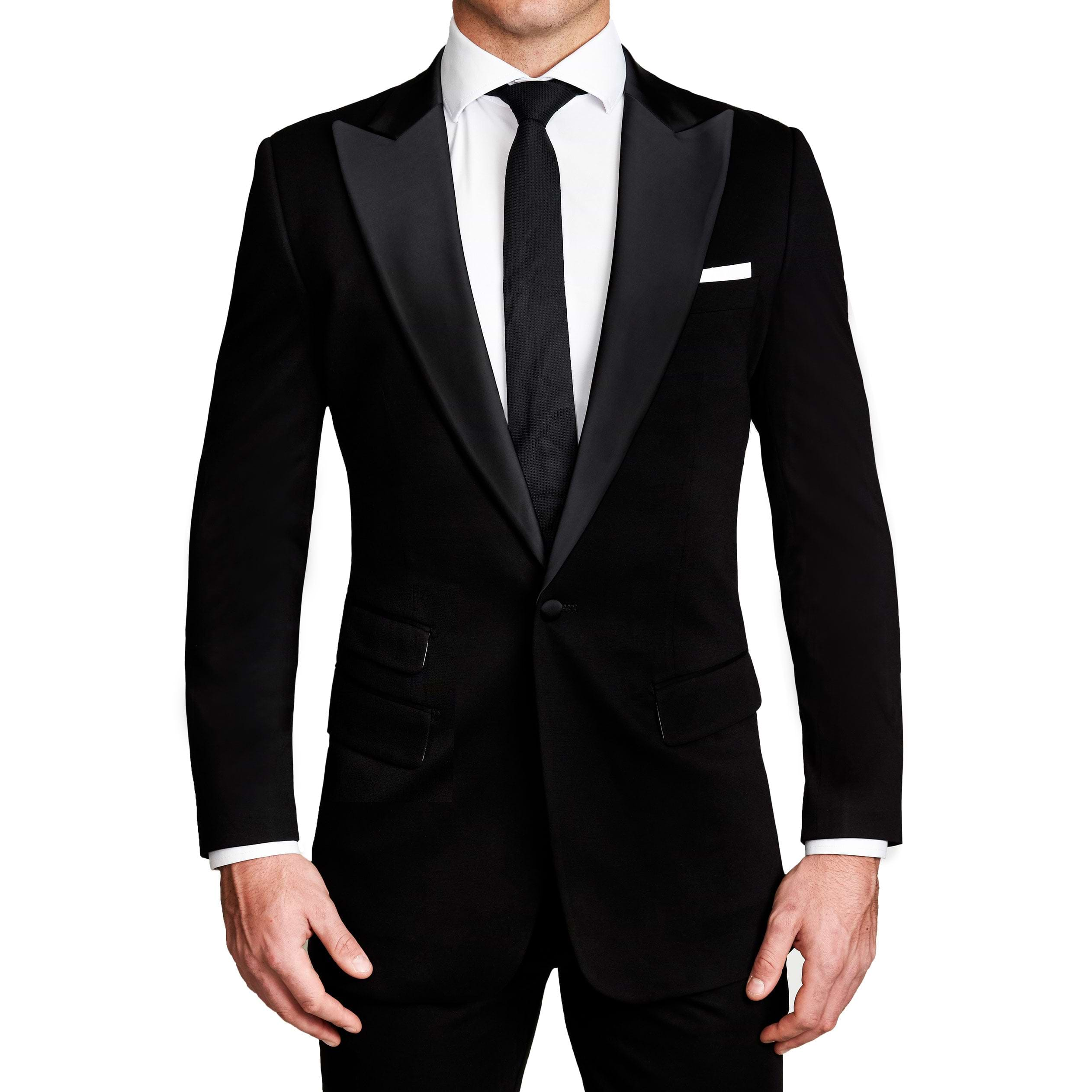 Athletic Fit Stretch Tuxedo Jacket - Black with Peak Lapel