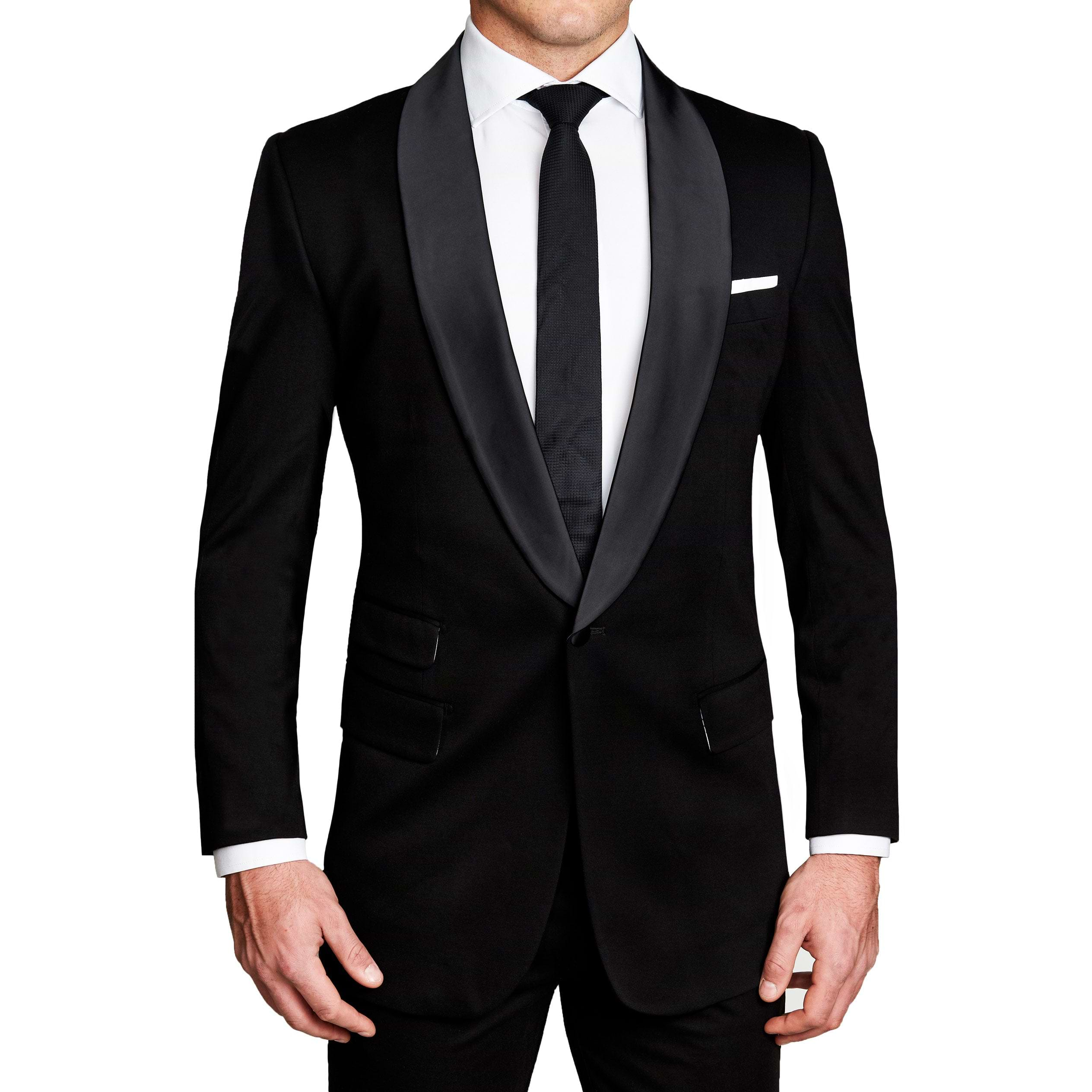 Athletic Fit Stretch Tuxedo Jacket - Black with Shawl Lapel